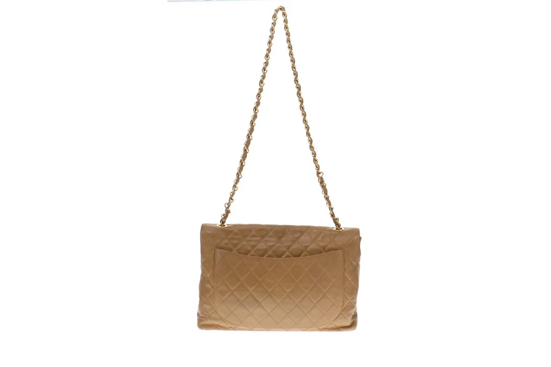 Chanel Vintage Dark Beige Lambskin Maxi Single Flap 1994/96 - Image 10
