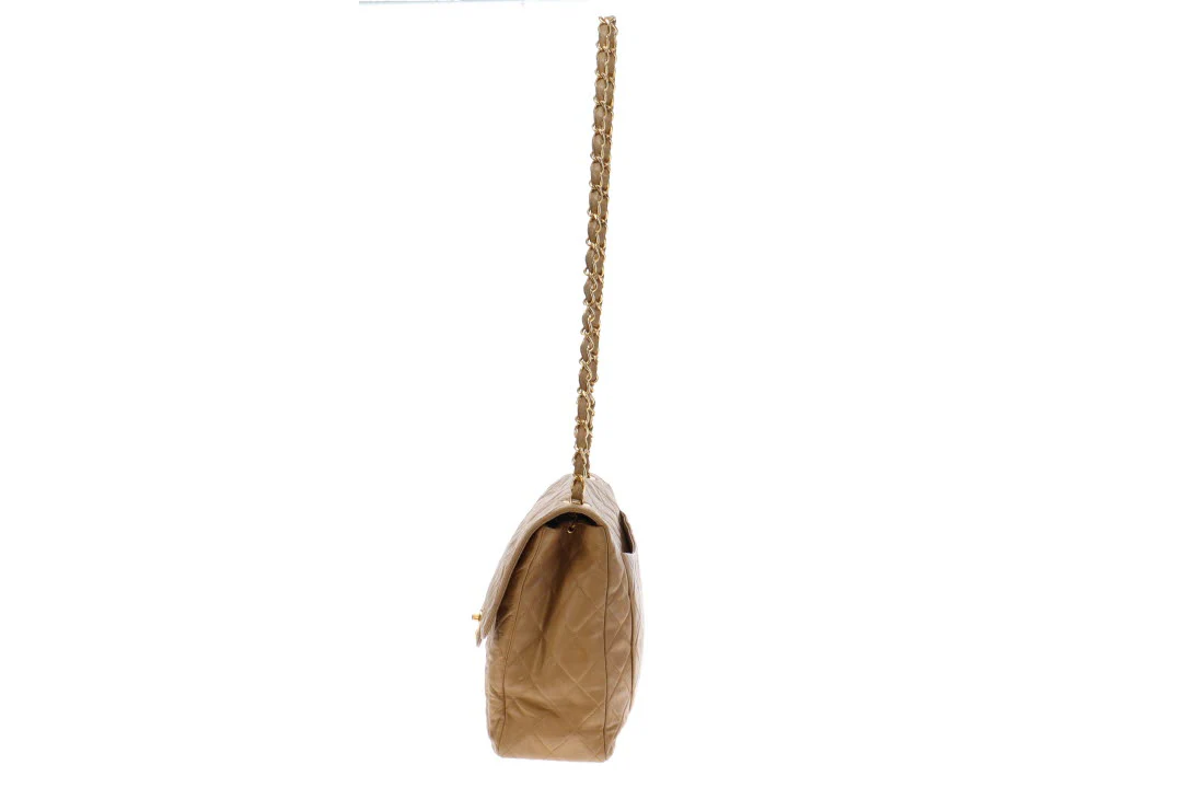 Chanel Vintage Dark Beige Lambskin Maxi Single Flap 1994/96 - Image 12