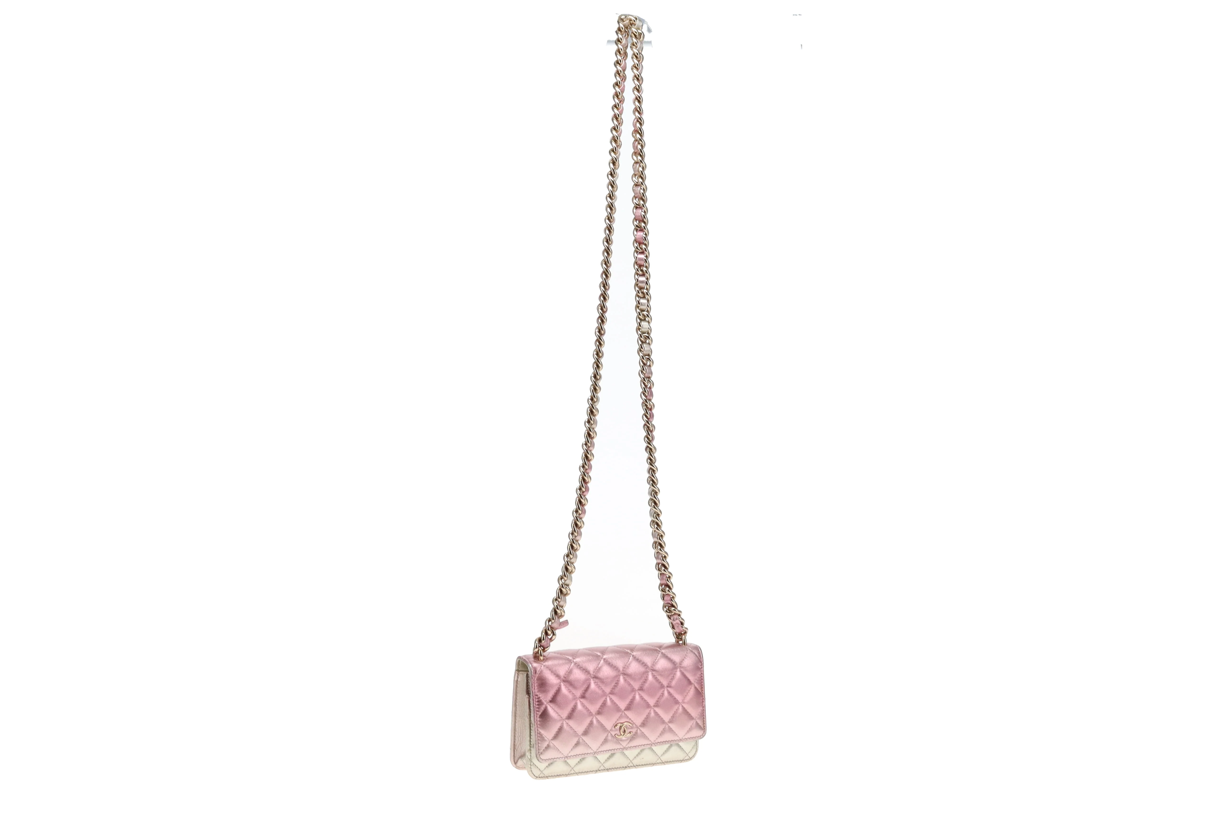Chanel Wallet on Chain Pink Gradient Iridescent with Chunky Chain (NFID) - Image 14