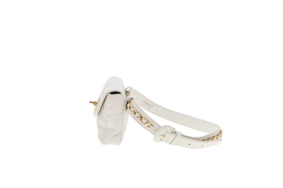 Chanel White Cross Stitch Vintage Waist Bag - Image 7