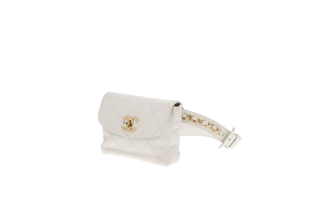 Chanel White Cross Stitch Vintage Waist Bag - Image 8