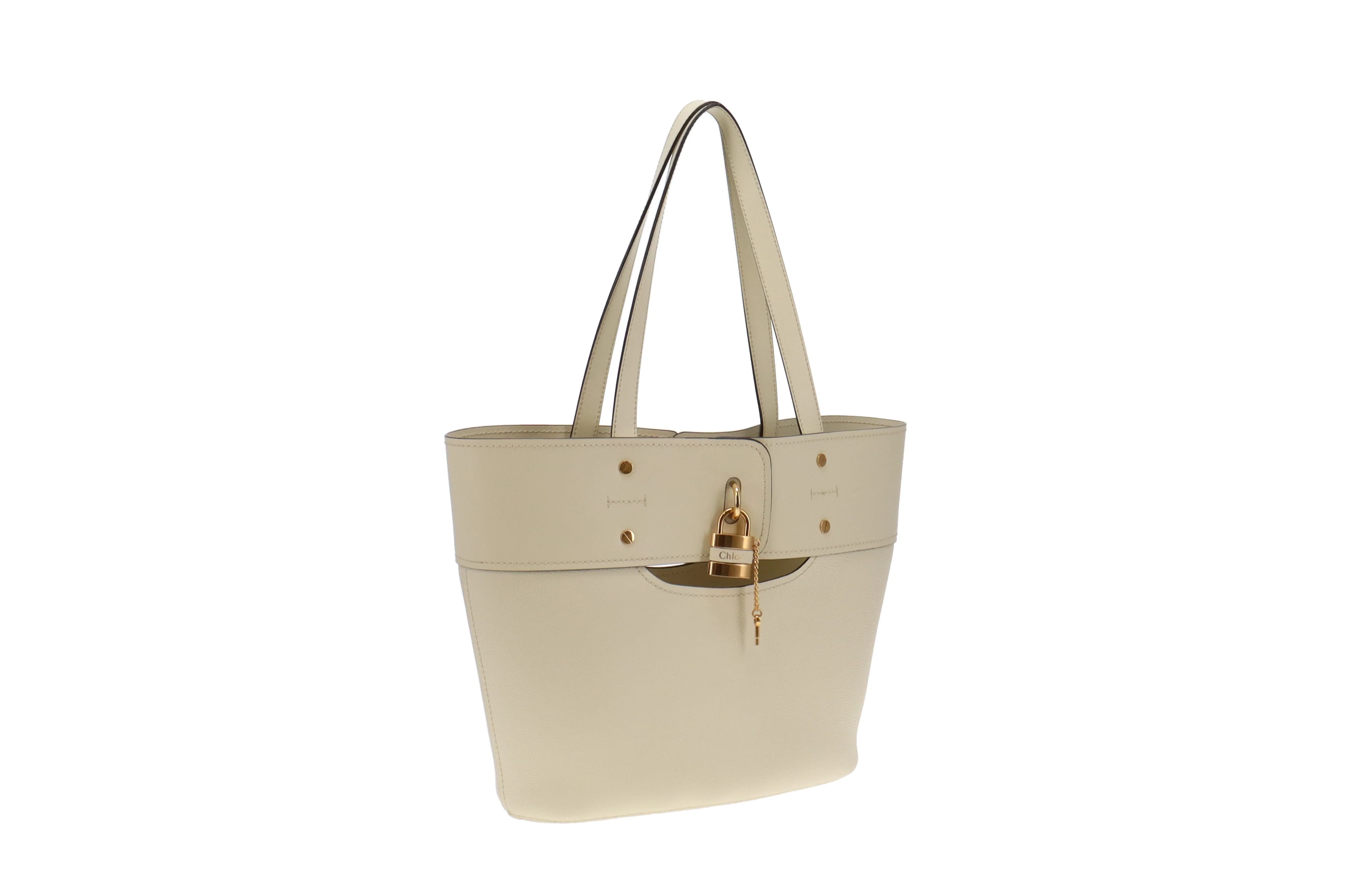 Chloe Cream Smooth and Grained Leather Medium Aby Tote - Image 3
