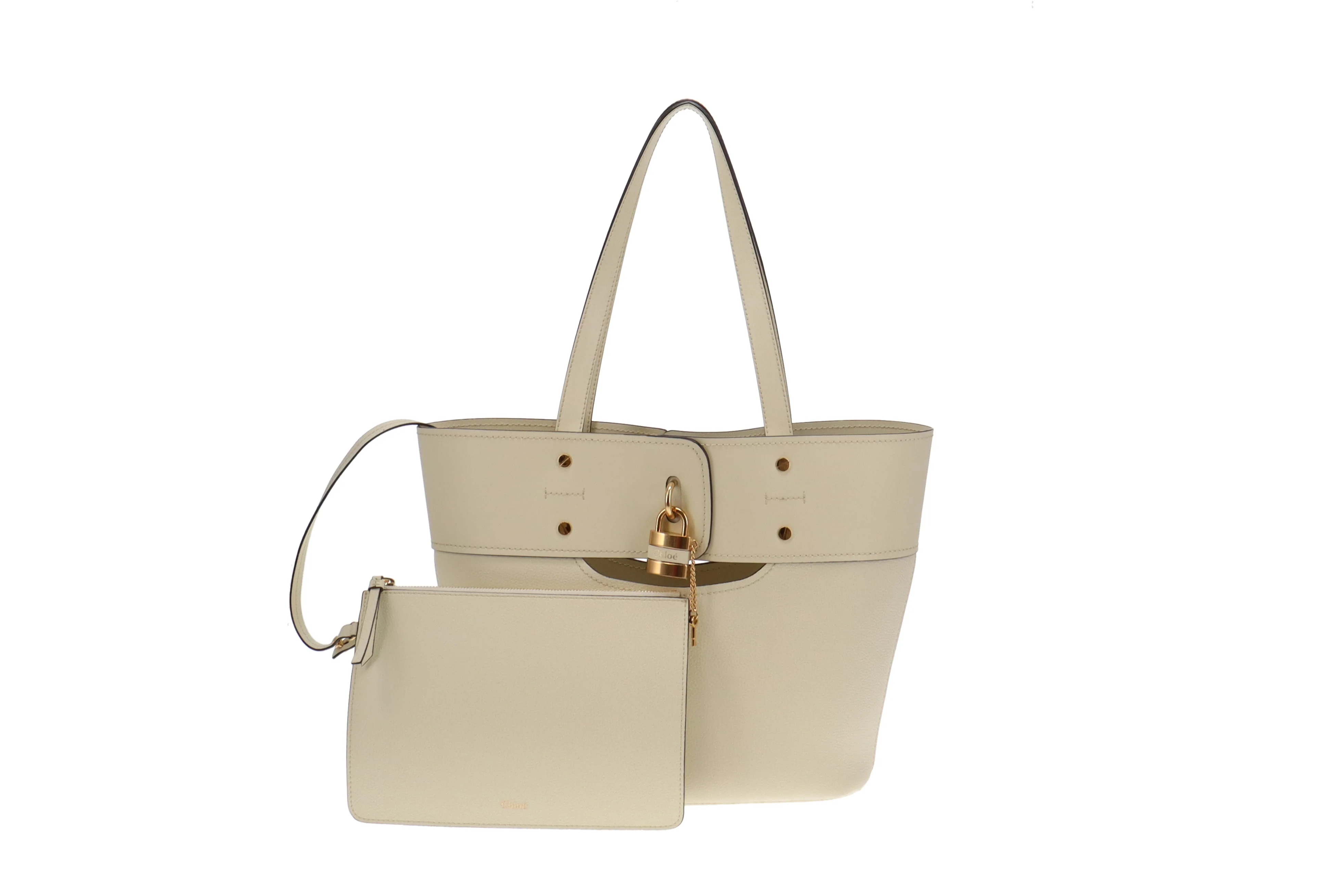 Chloe Cream Smooth and Grained Leather Medium Aby Tote - Image 4