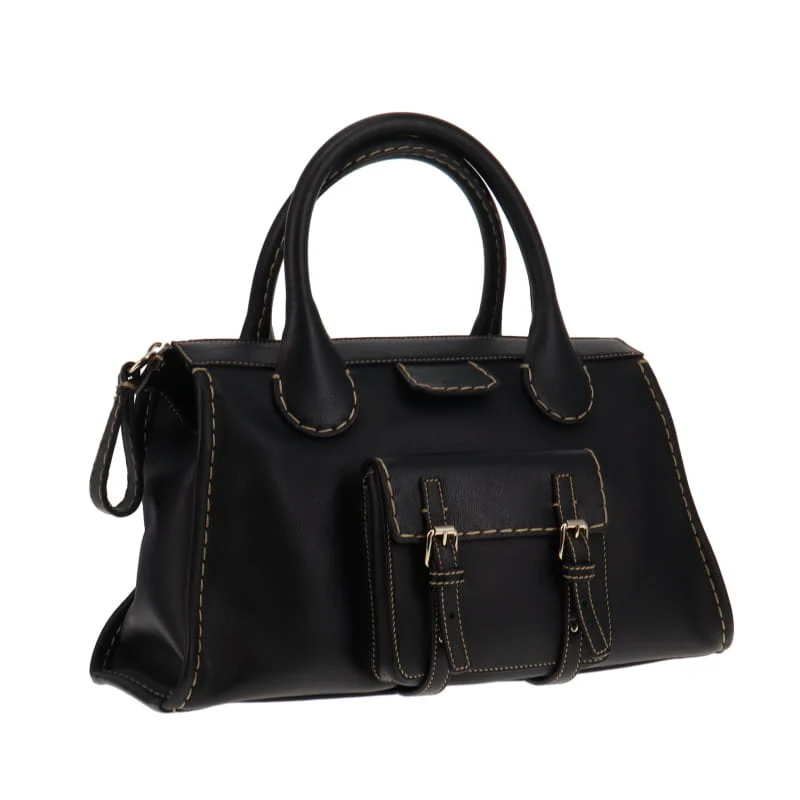 Chloe Edith Medium Top Stitch Day Bag Black - Image 3