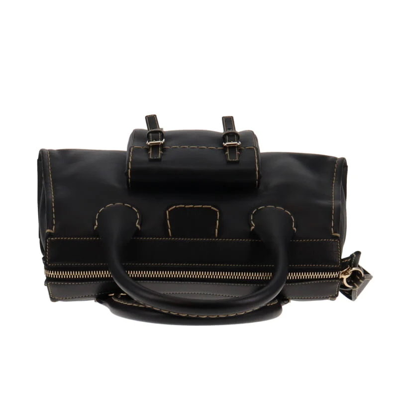 Chloe Edith Medium Top Stitch Day Bag Black - Image 7