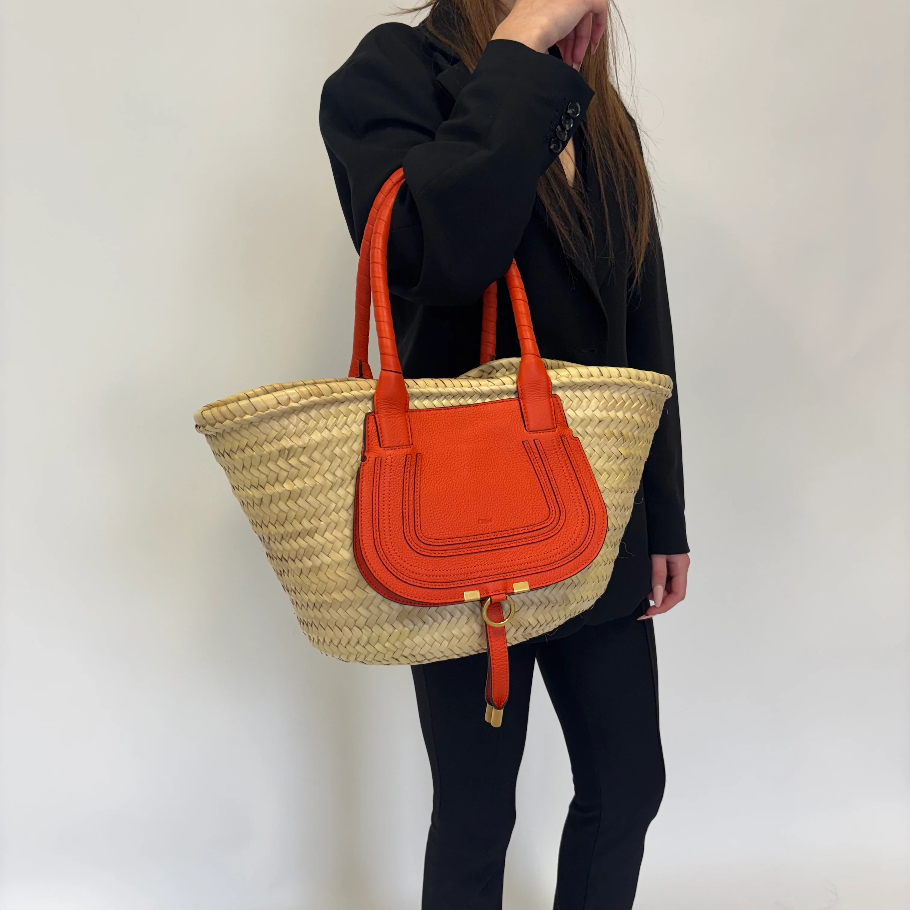 Chloe Marcie Basket Bag Medium Rusted Orange - Image 3