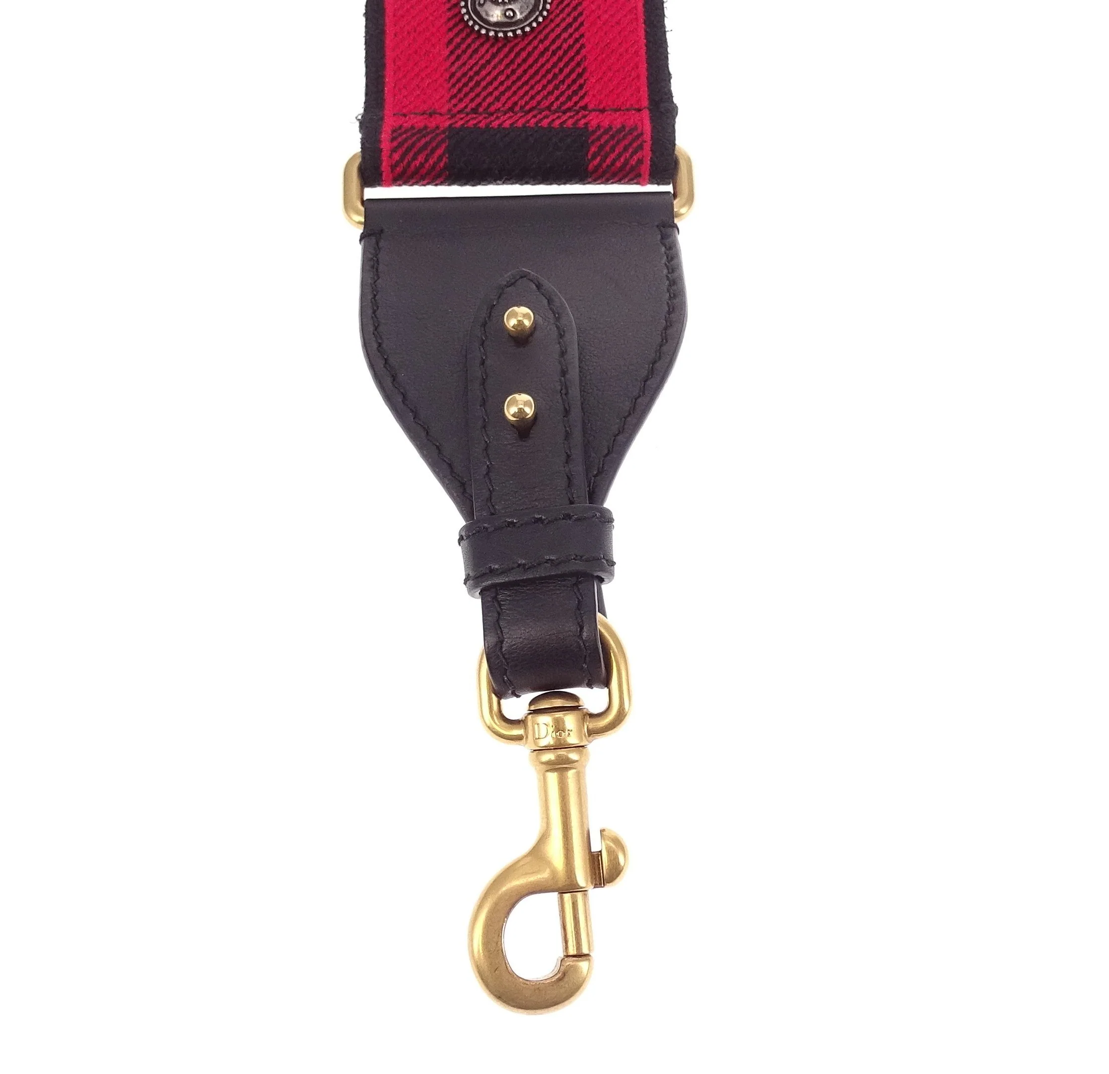 Christian Dior Red/Black Plaid Studded Canvas Shoulder Strap - Image 4