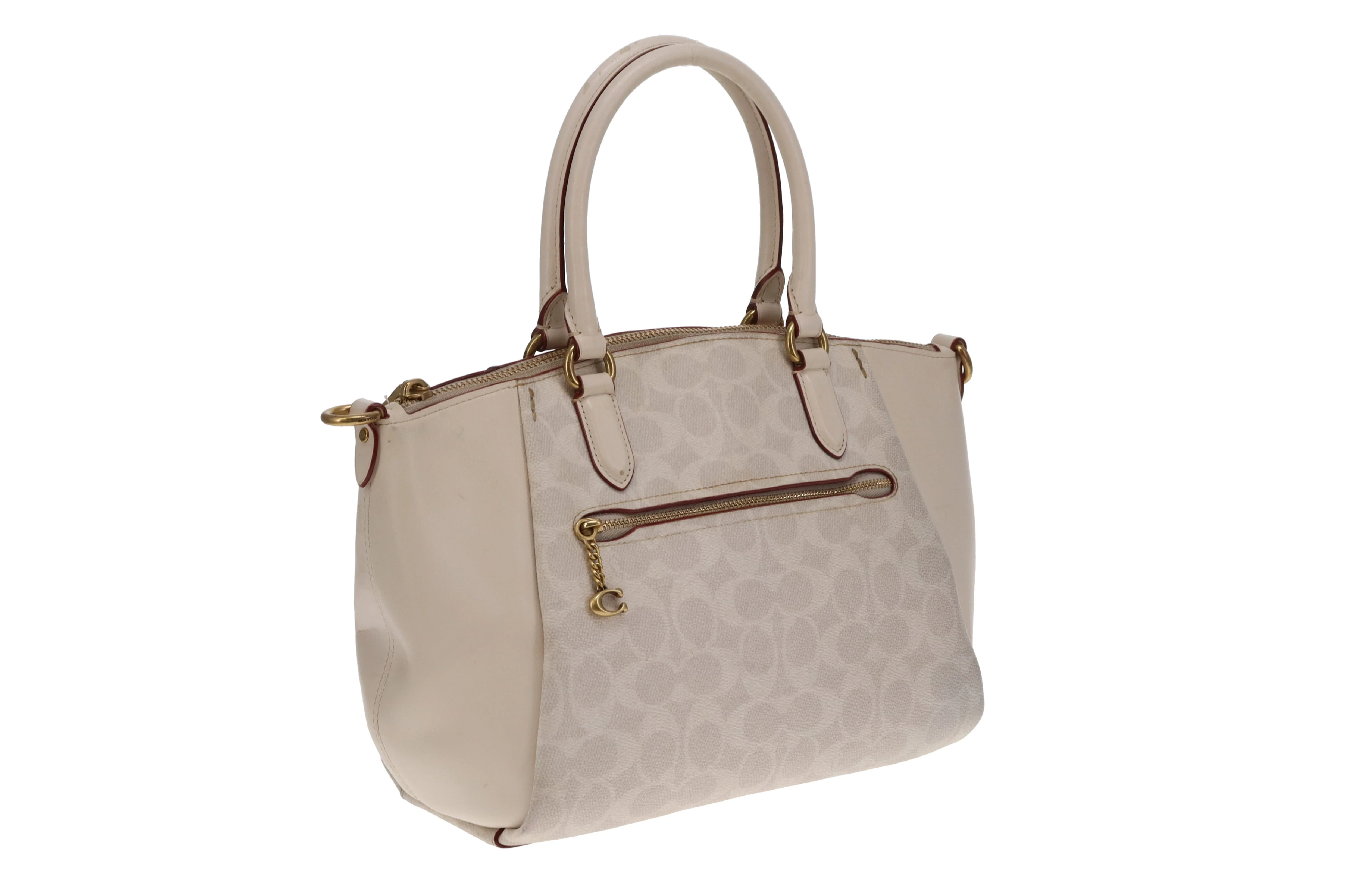 Coach Elise Satchel Cream Signature Canvas and Leather - Image 4
