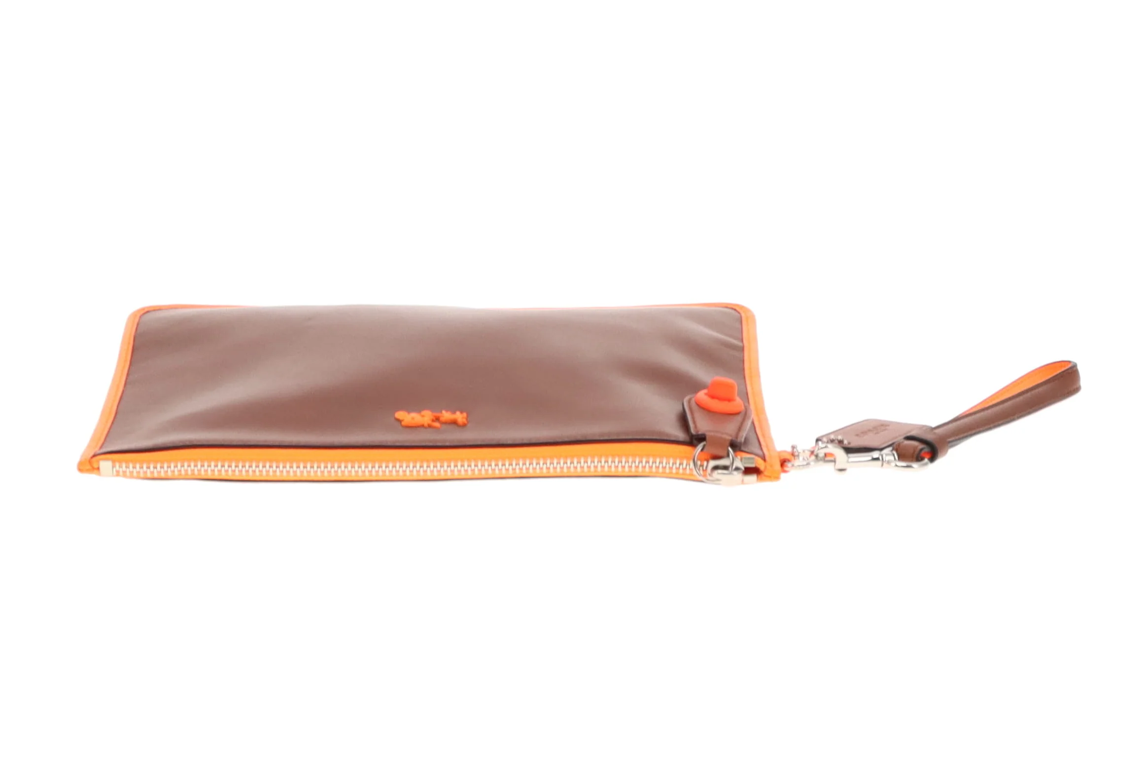 Coach Tan Leather Neon Orange Wristlet - Image 11