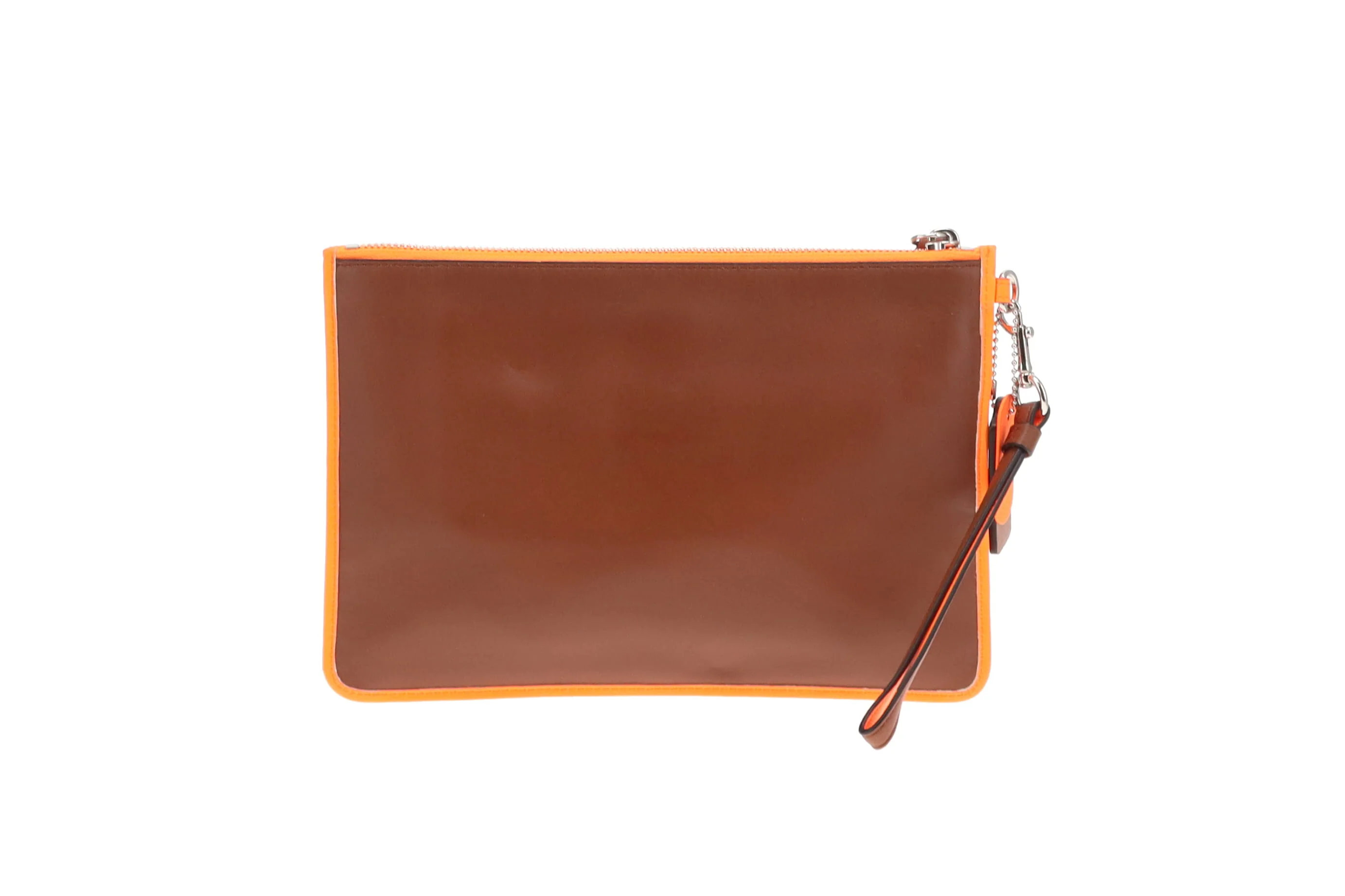 Coach Tan Leather Neon Orange Wristlet - Image 4