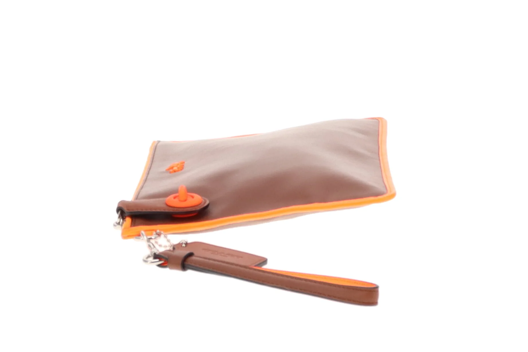 Coach Tan Leather Neon Orange Wristlet - Image 5