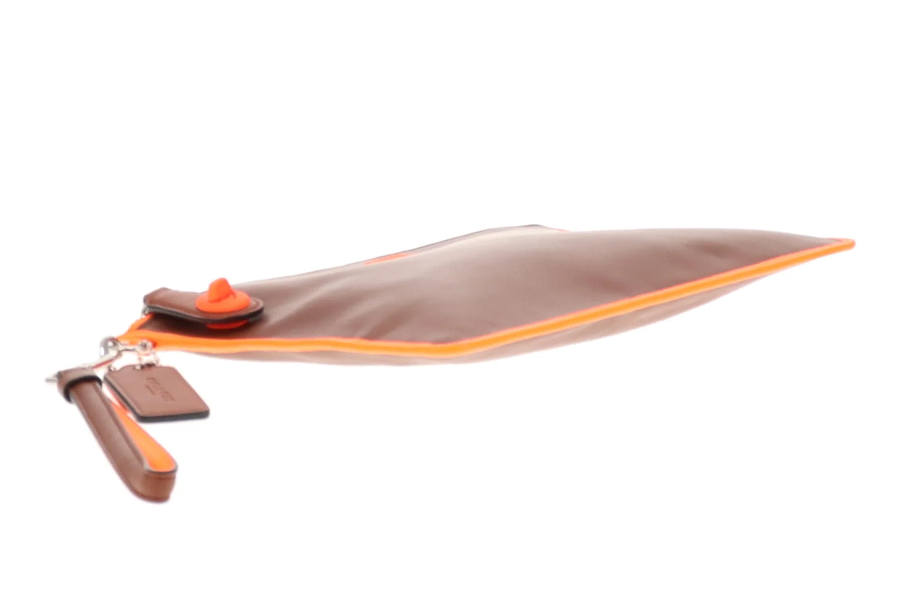 Coach Tan Leather Neon Orange Wristlet - Image 6