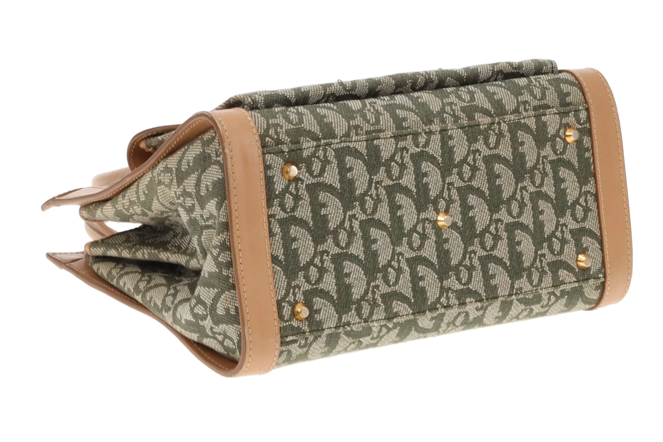 Dior Green Oblique and Tan Leather Vintage Tote Bag 2002 - Image 11