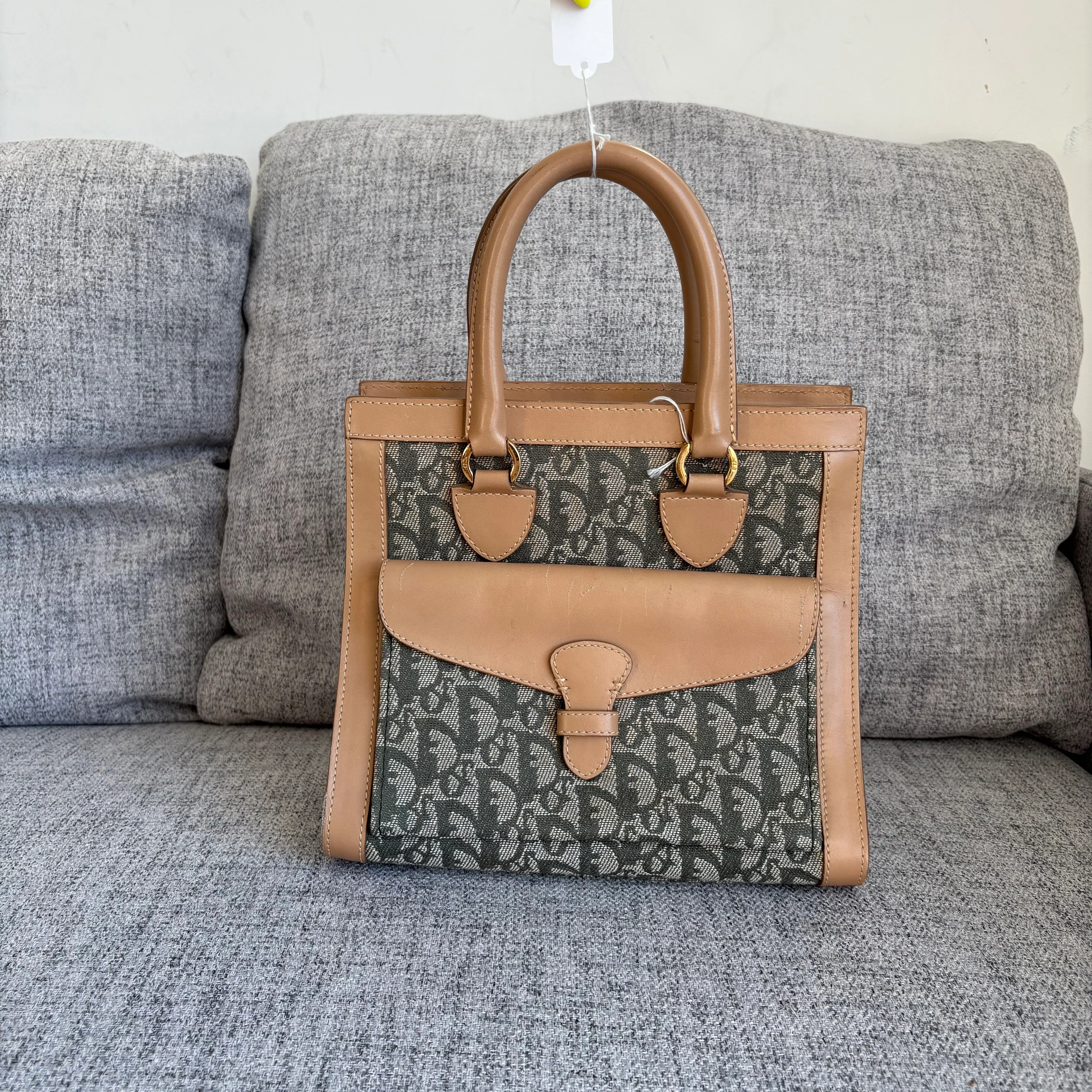 Dior Green Oblique and Tan Leather Vintage Tote Bag 2002 - Image 12