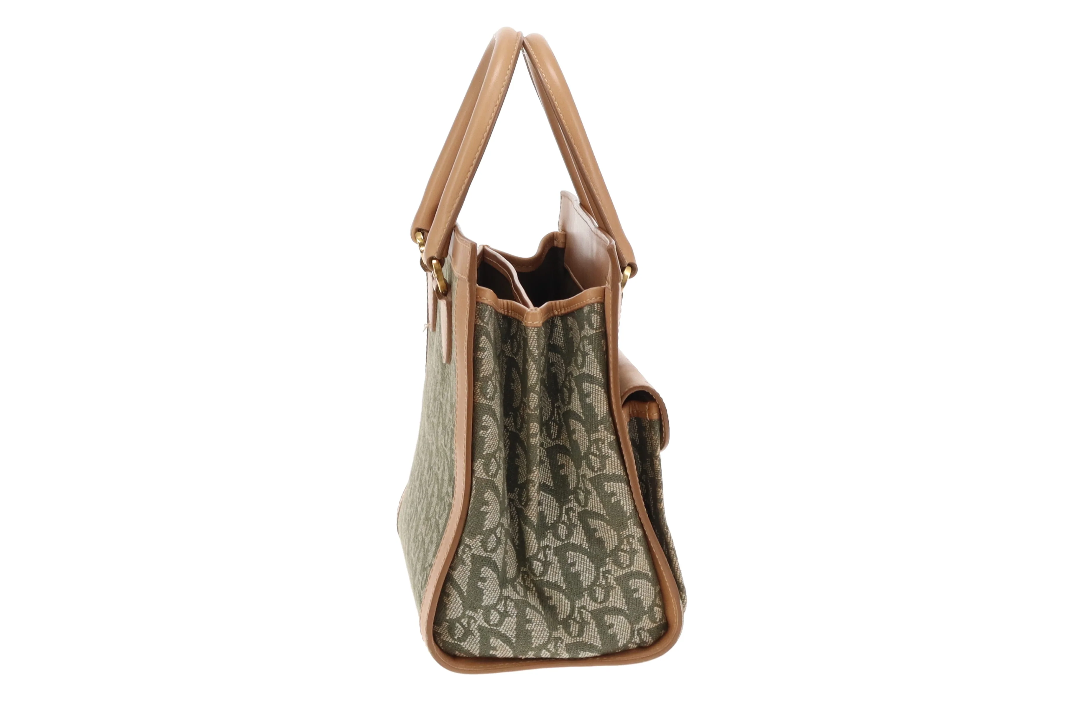 Dior Green Oblique and Tan Leather Vintage Tote Bag 2002 - Image 4