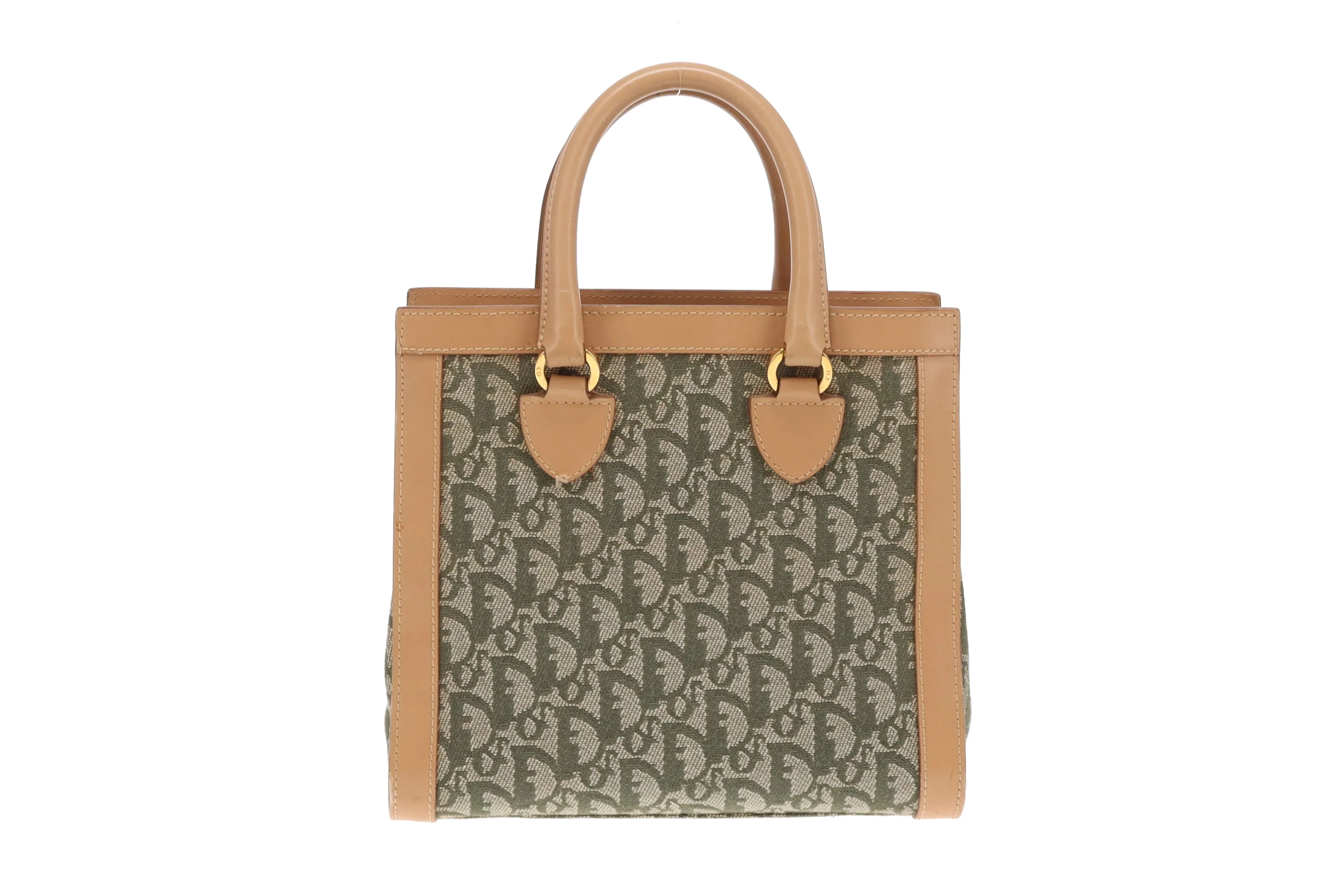 Dior Green Oblique and Tan Leather Vintage Tote Bag 2002 - Image 5