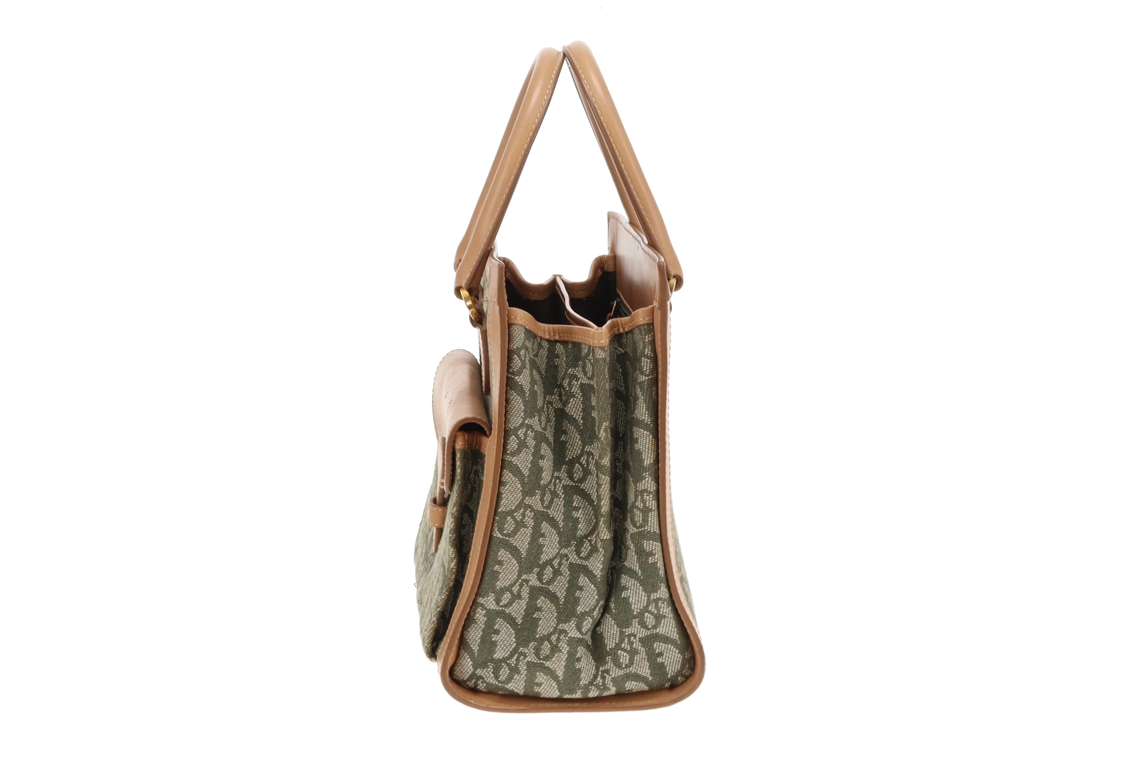 Dior Green Oblique and Tan Leather Vintage Tote Bag 2002 - Image 6