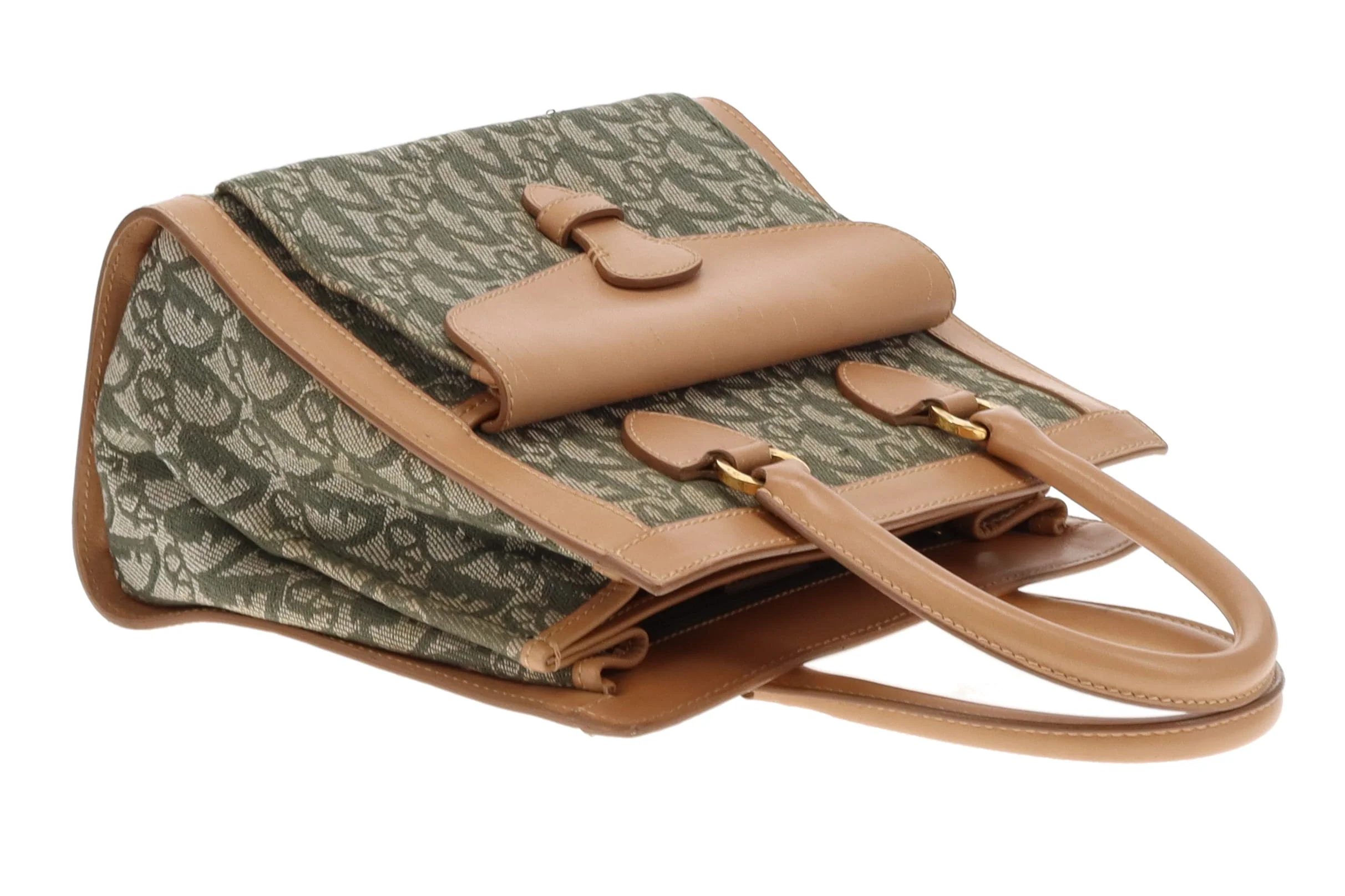 Dior Green Oblique and Tan Leather Vintage Tote Bag 2002 - Image 7
