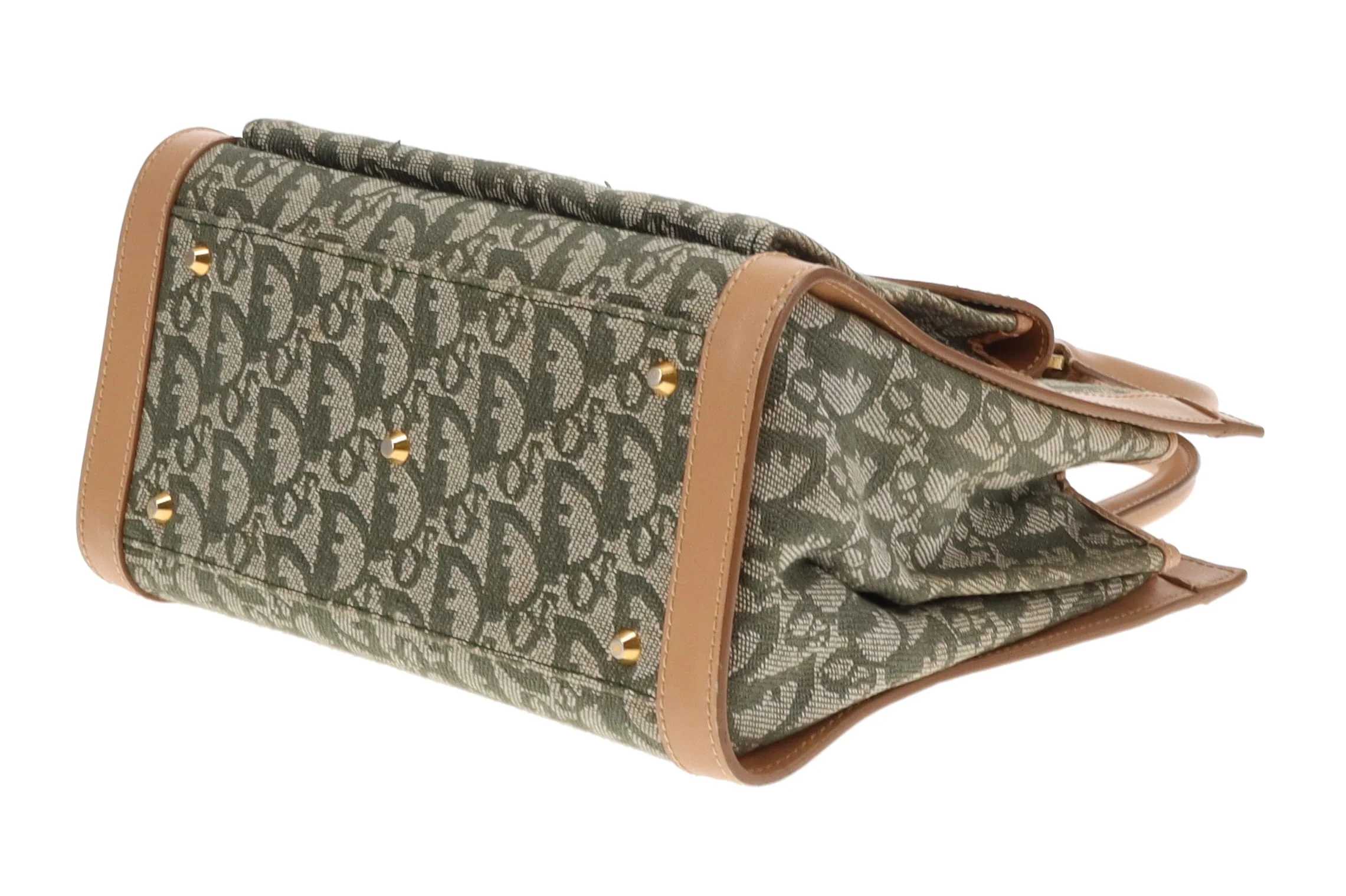 Dior Green Oblique and Tan Leather Vintage Tote Bag 2002 - Image 8