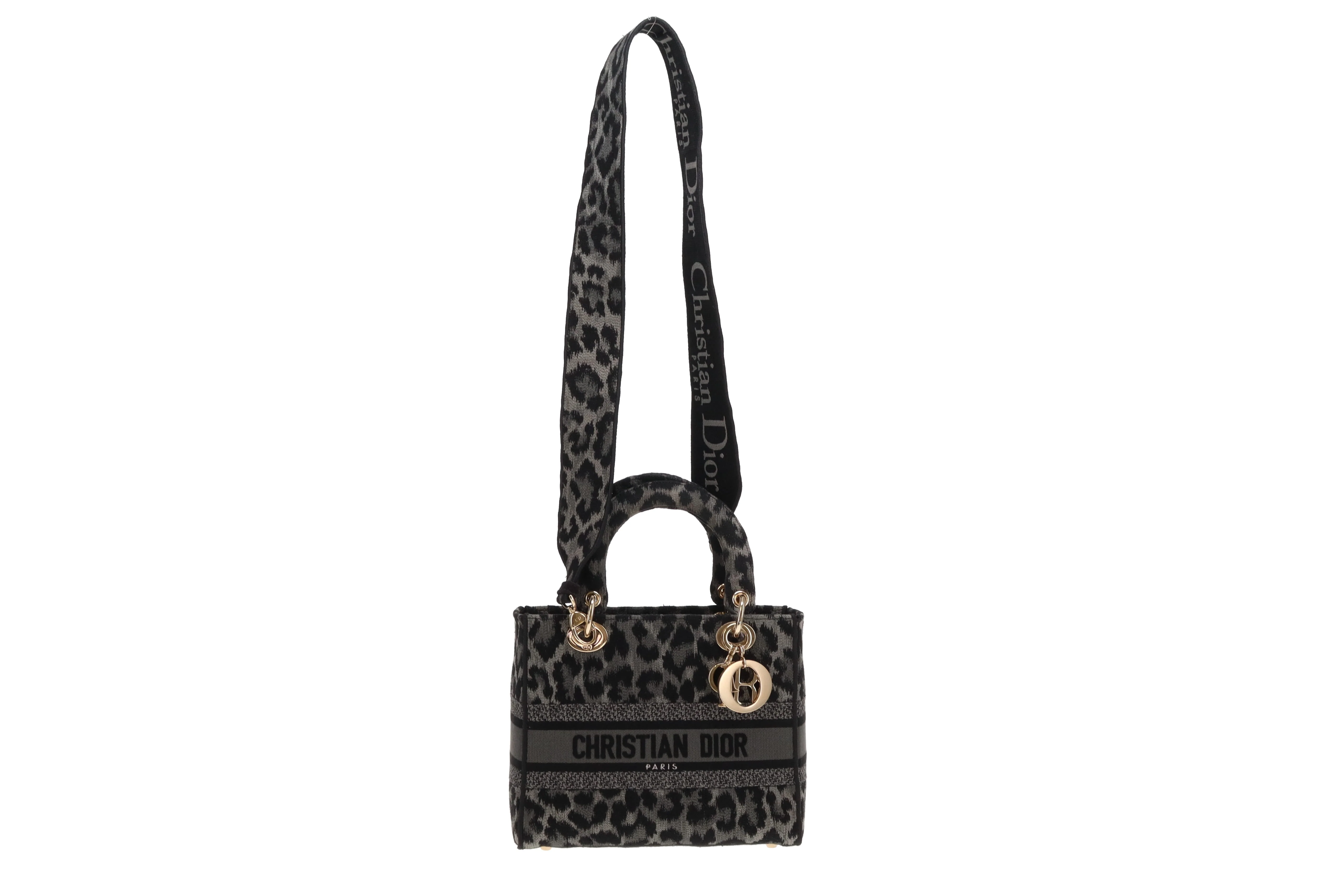 Dior Lady Dior Grey/Black Leopard Mizza Embroidered Canvas Medium D-Lite 2021 - Image 3