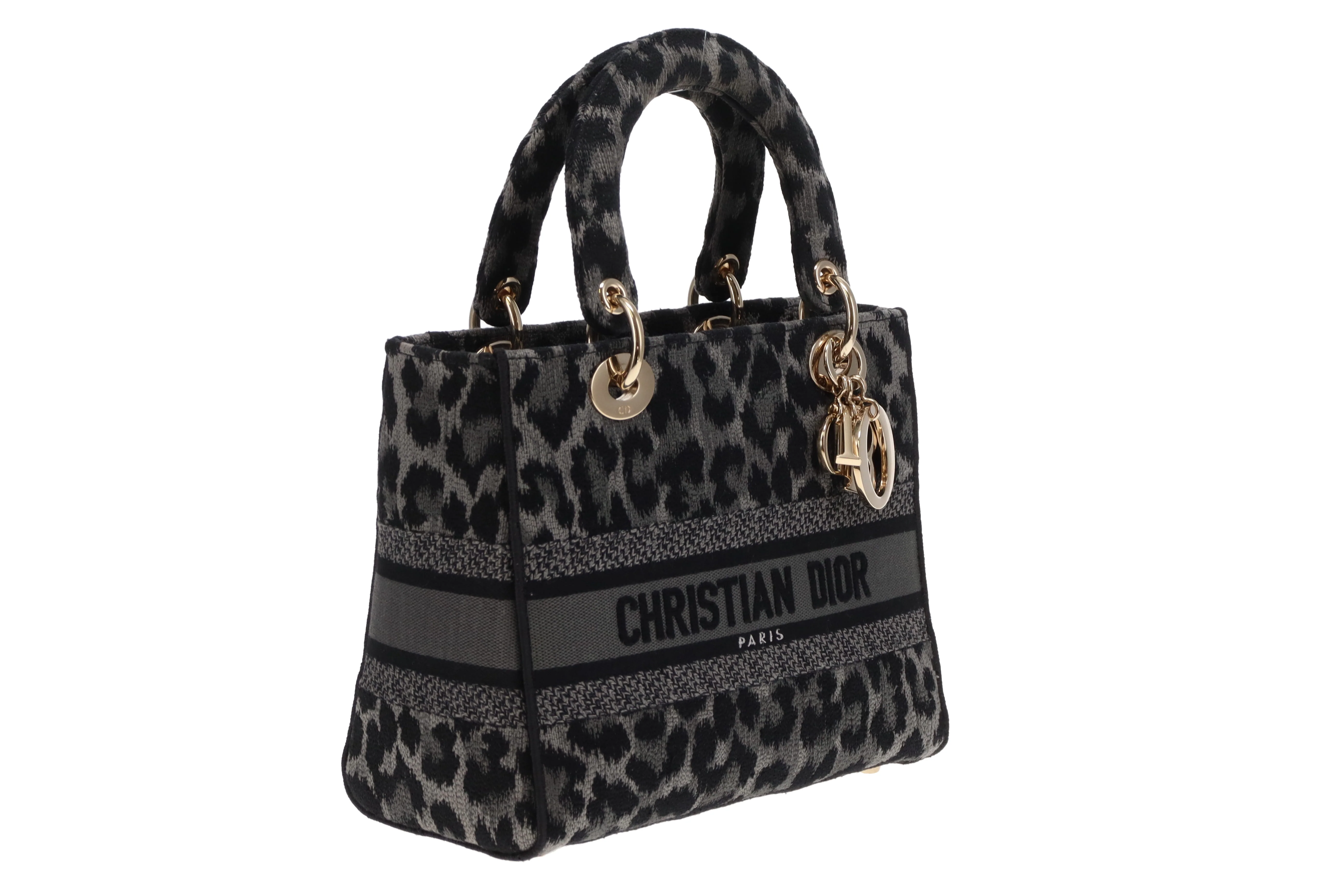 Dior Lady Dior Grey/Black Leopard Mizza Embroidered Canvas Medium D-Lite 2021 - Image 4