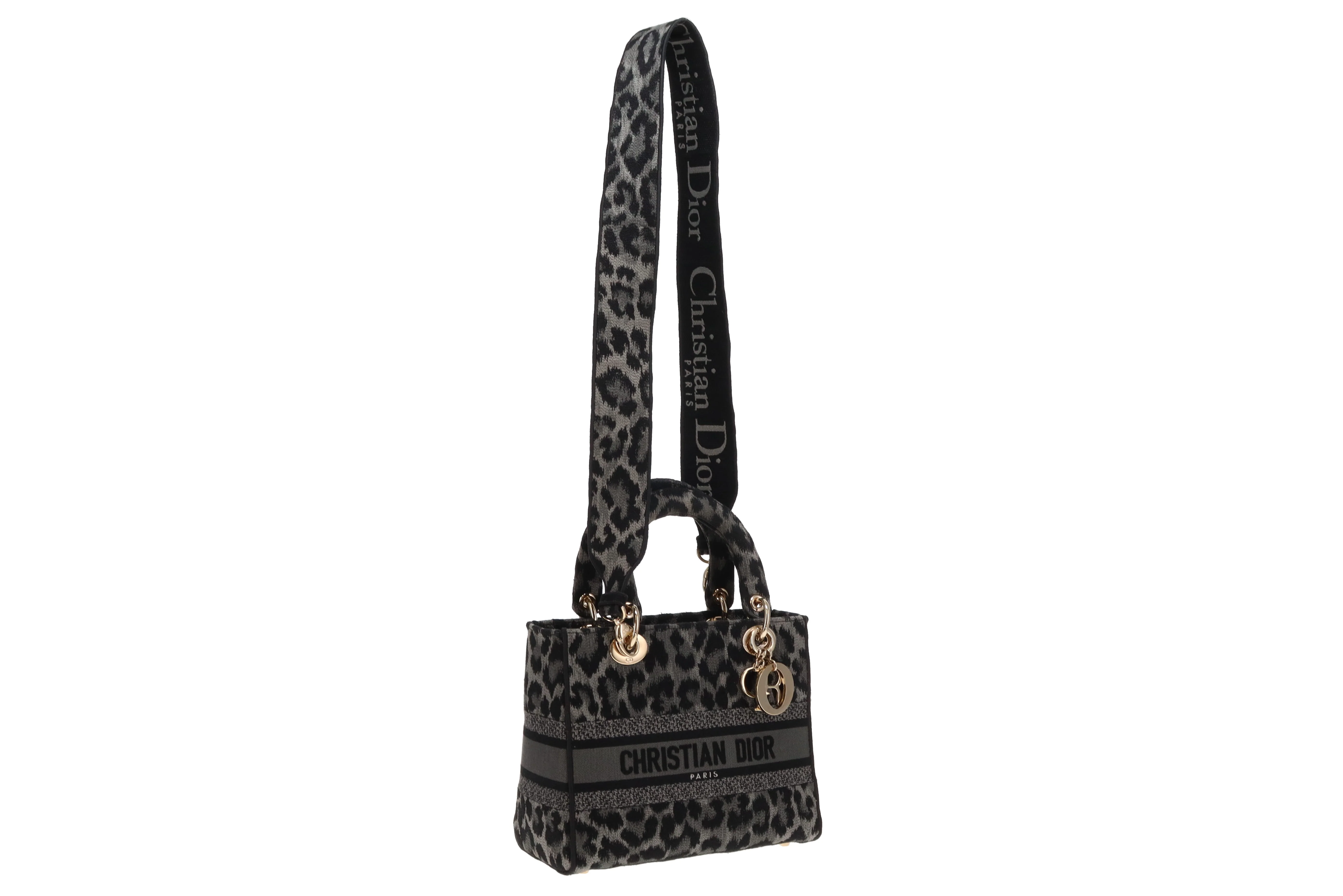 Dior Lady Dior Grey/Black Leopard Mizza Embroidered Canvas Medium D-Lite 2021 - Image 5