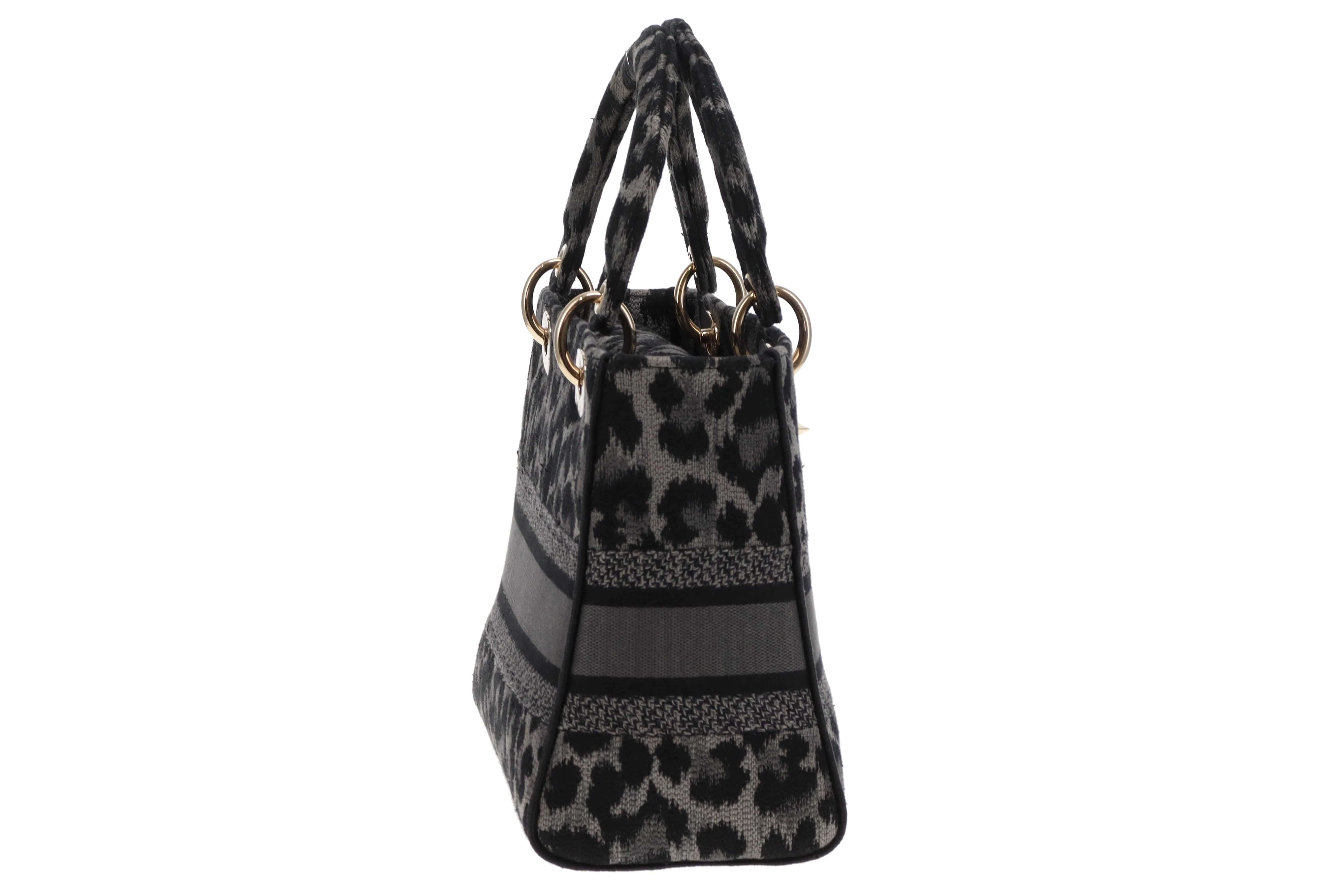 Dior Lady Dior Grey/Black Leopard Mizza Embroidered Canvas Medium D-Lite 2021 - Image 6