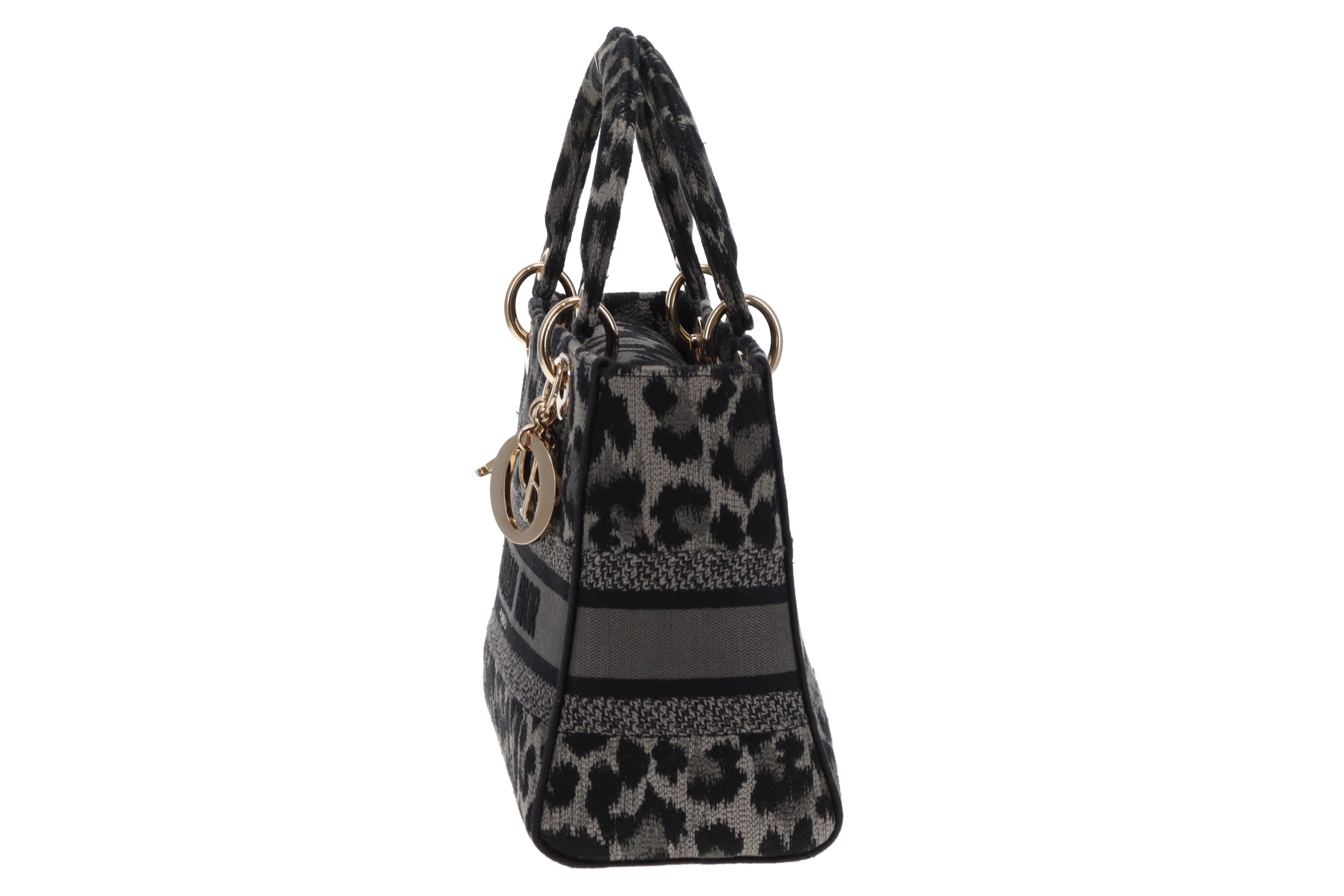 Dior Lady Dior Grey/Black Leopard Mizza Embroidered Canvas Medium D-Lite 2021 - Image 8