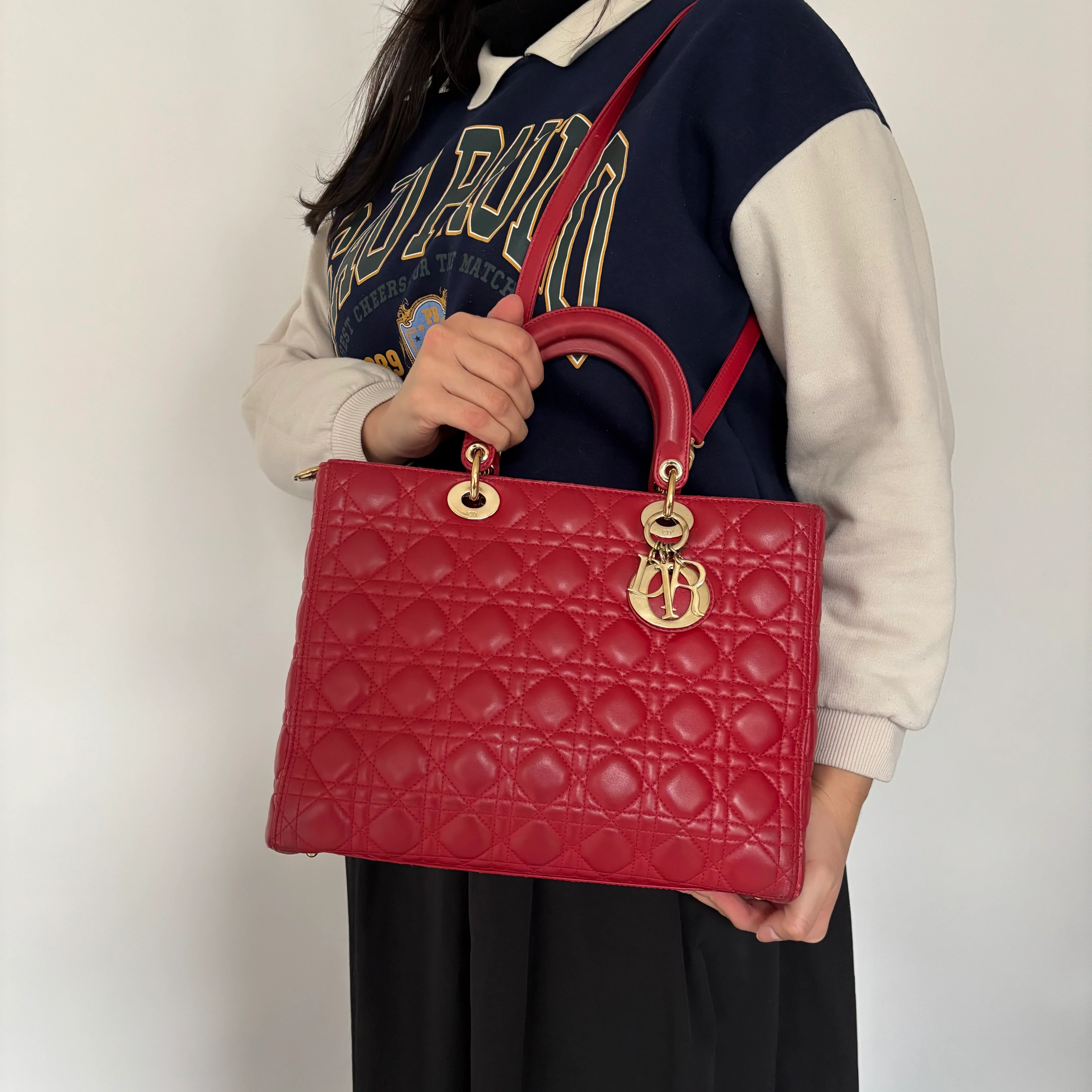 Dior Lady Dior Red Lambskin Large 2013 - Image 2