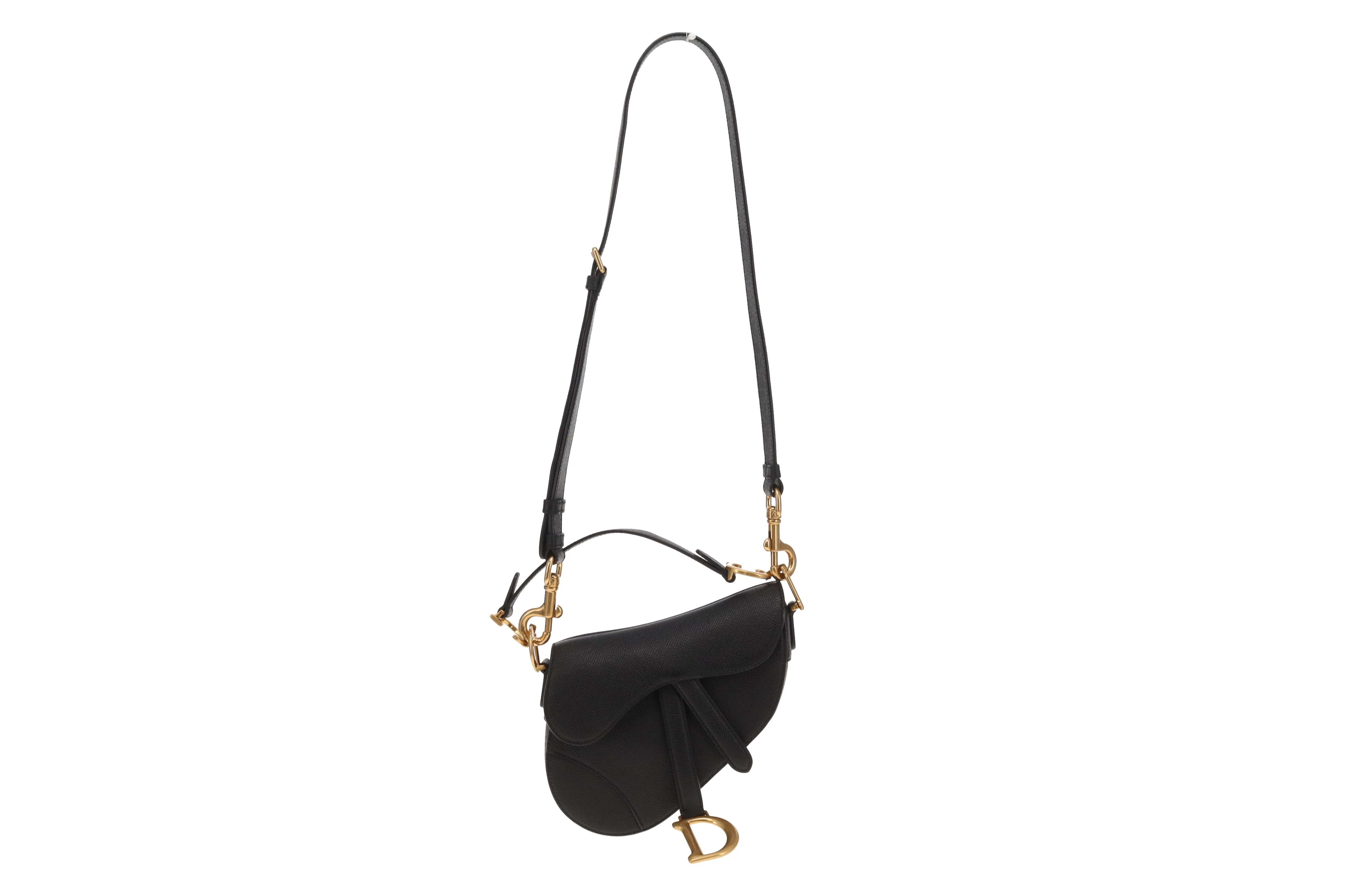 Dior Saddle Bag Mini with Strap Black Leather GHW 2022 - Image 13