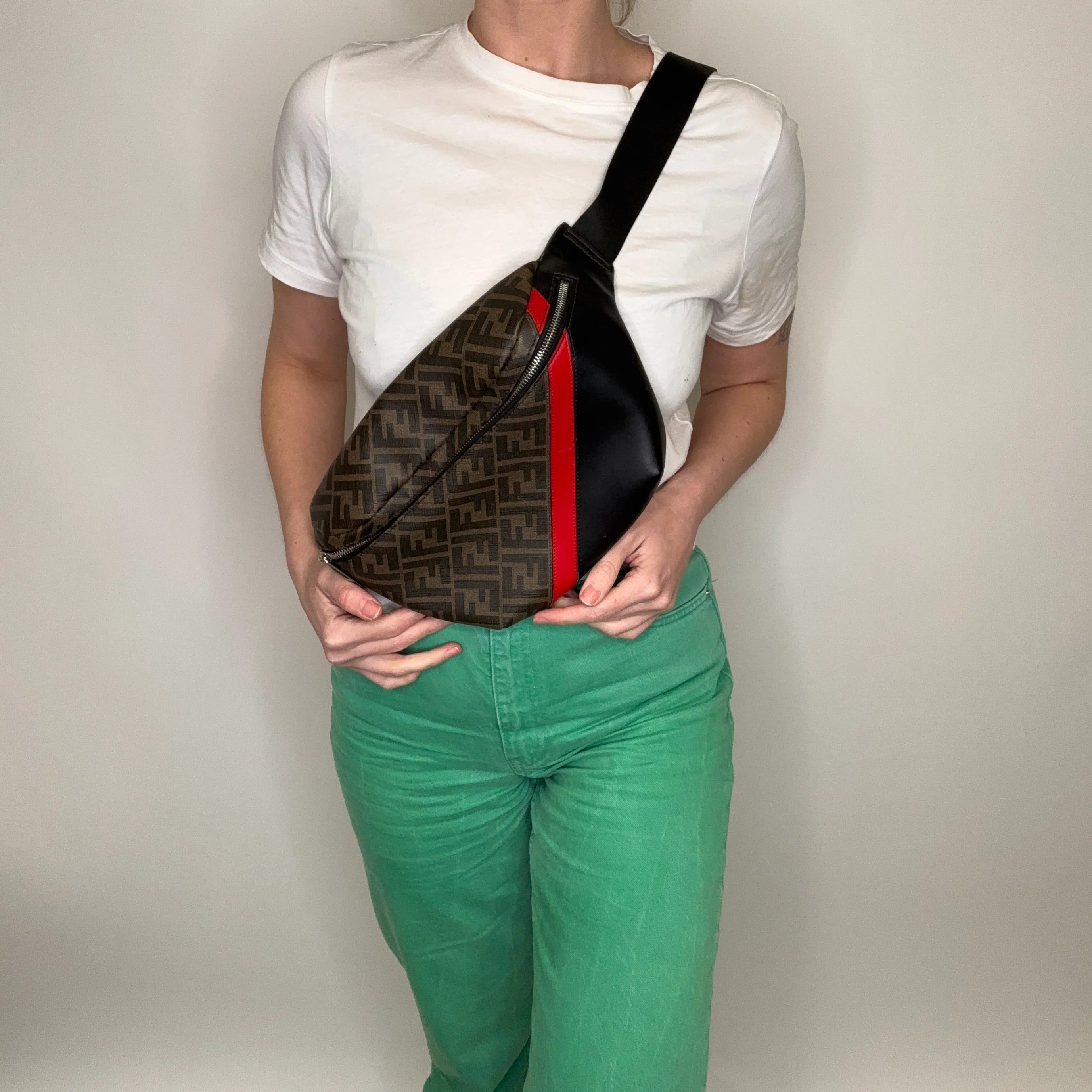 Fendi Belt Bag Zucca and Navy/Red Stripe - Image 2