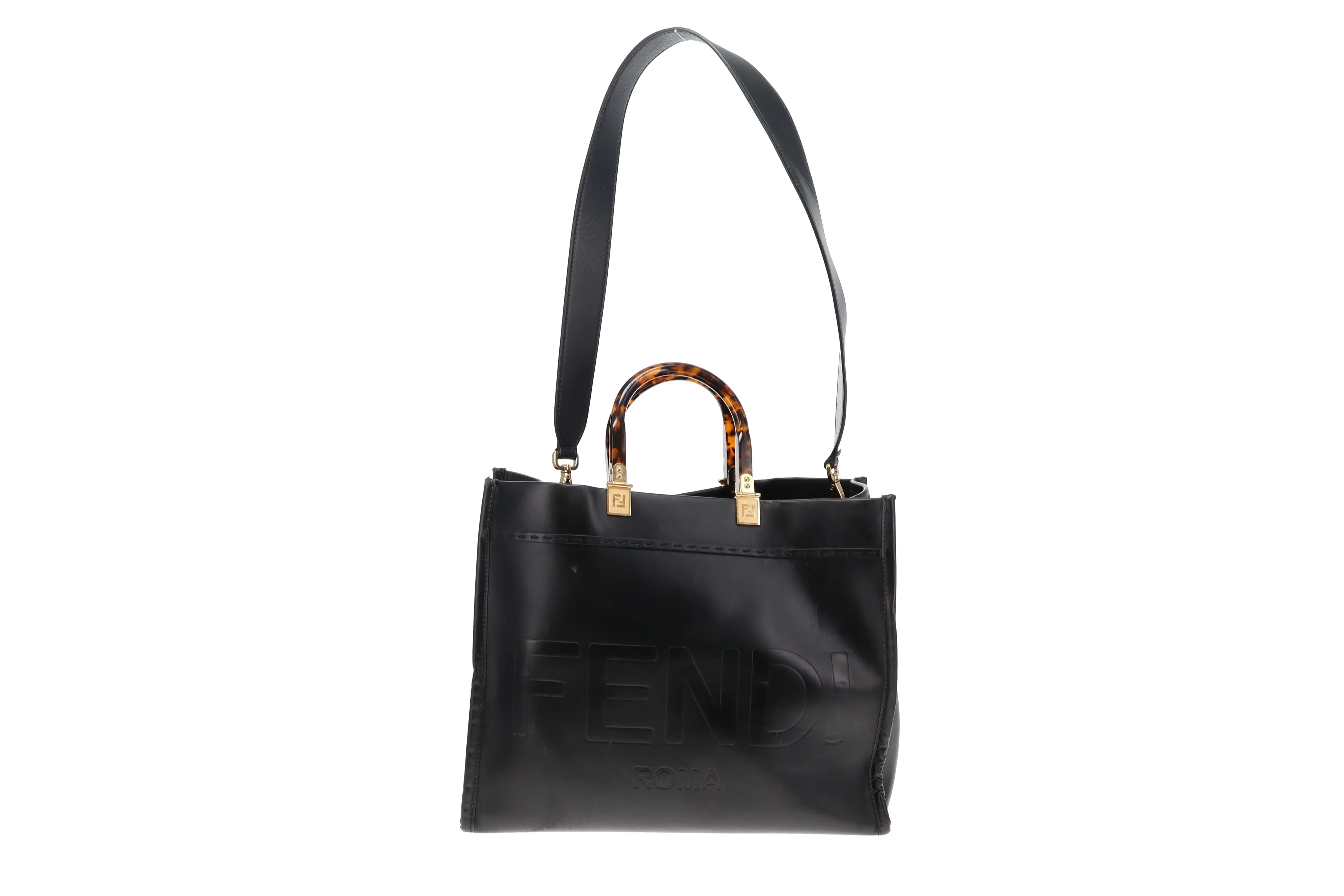 Fendi Black Calfskin Medium Sunshine Tote with Strap - Image 3