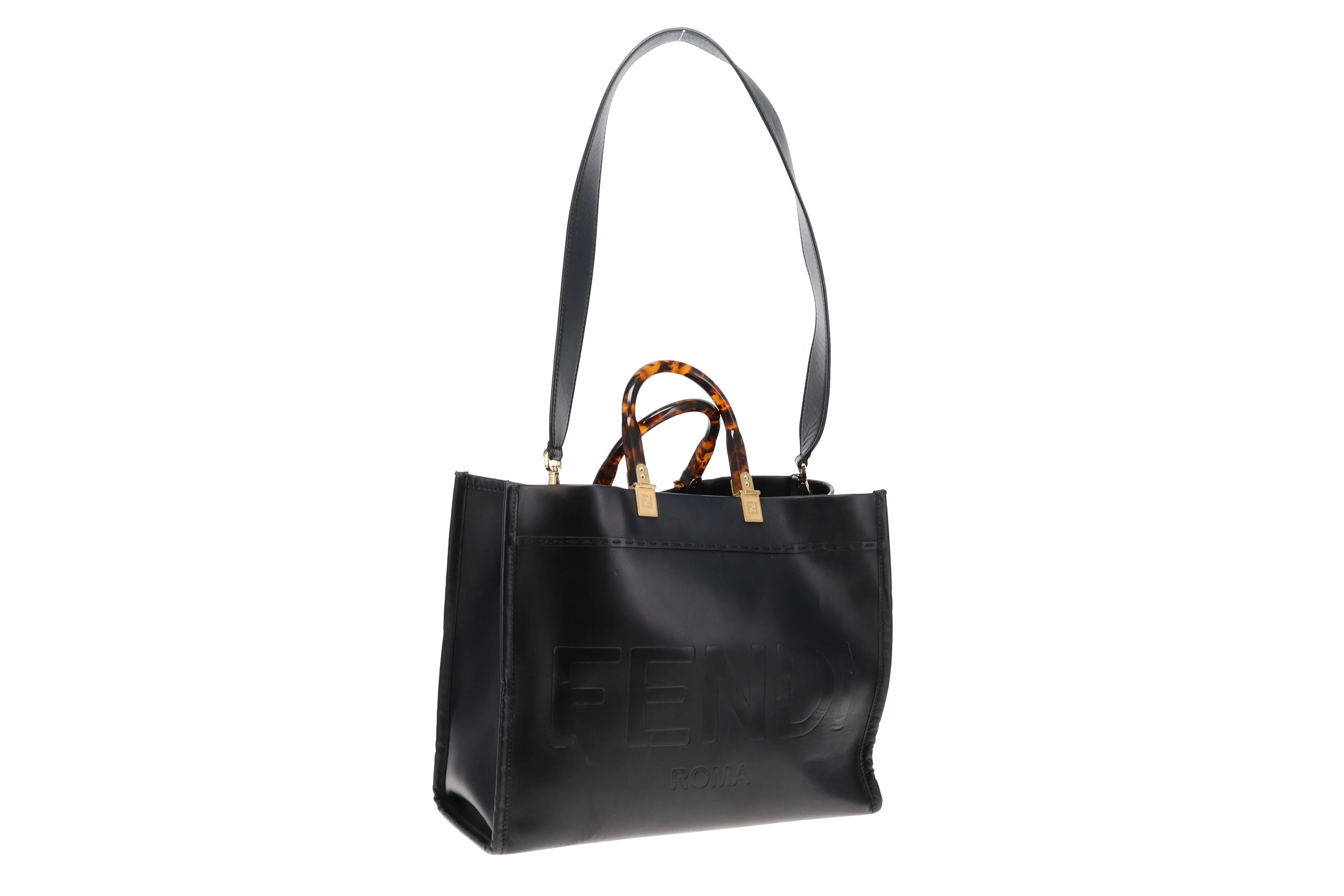 Fendi Black Calfskin Medium Sunshine Tote with Strap - Image 5