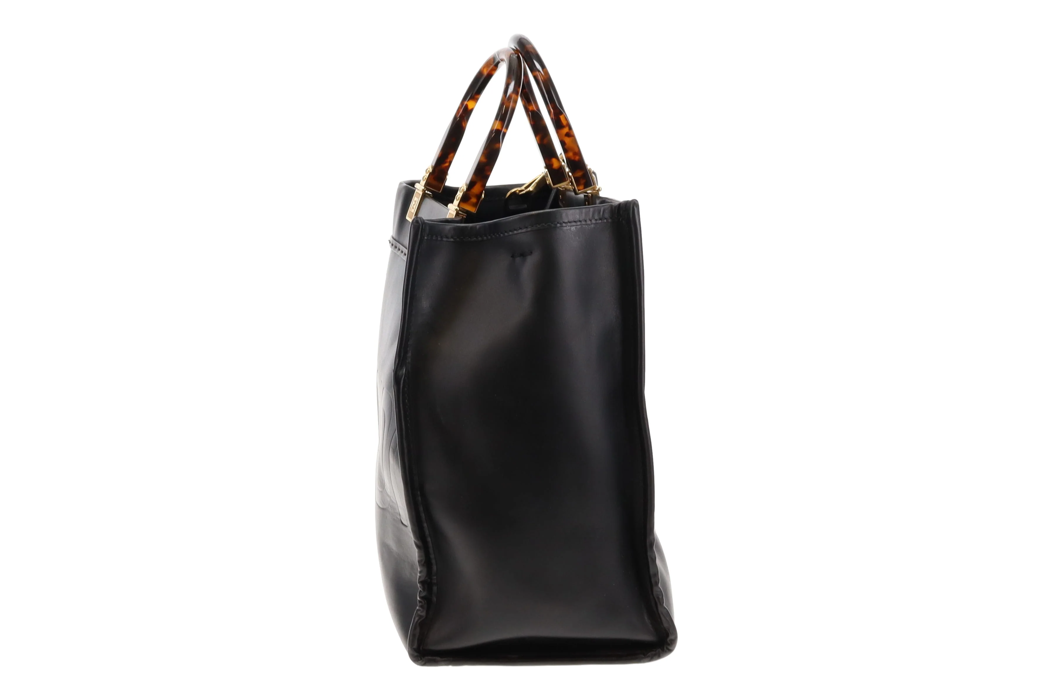 Fendi Black Calfskin Medium Sunshine Tote with Strap - Image 8