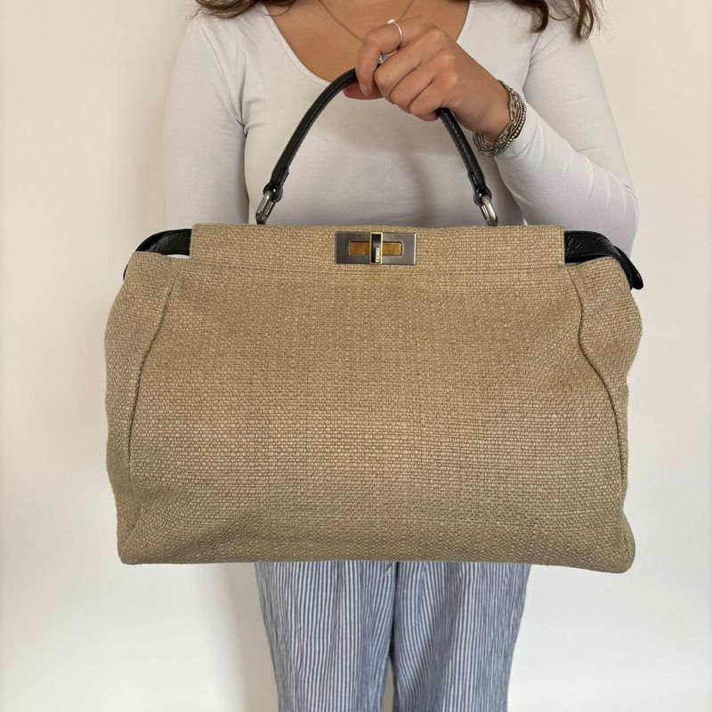 Fendi Canvas Peekaboo Tote Brown - Image 2