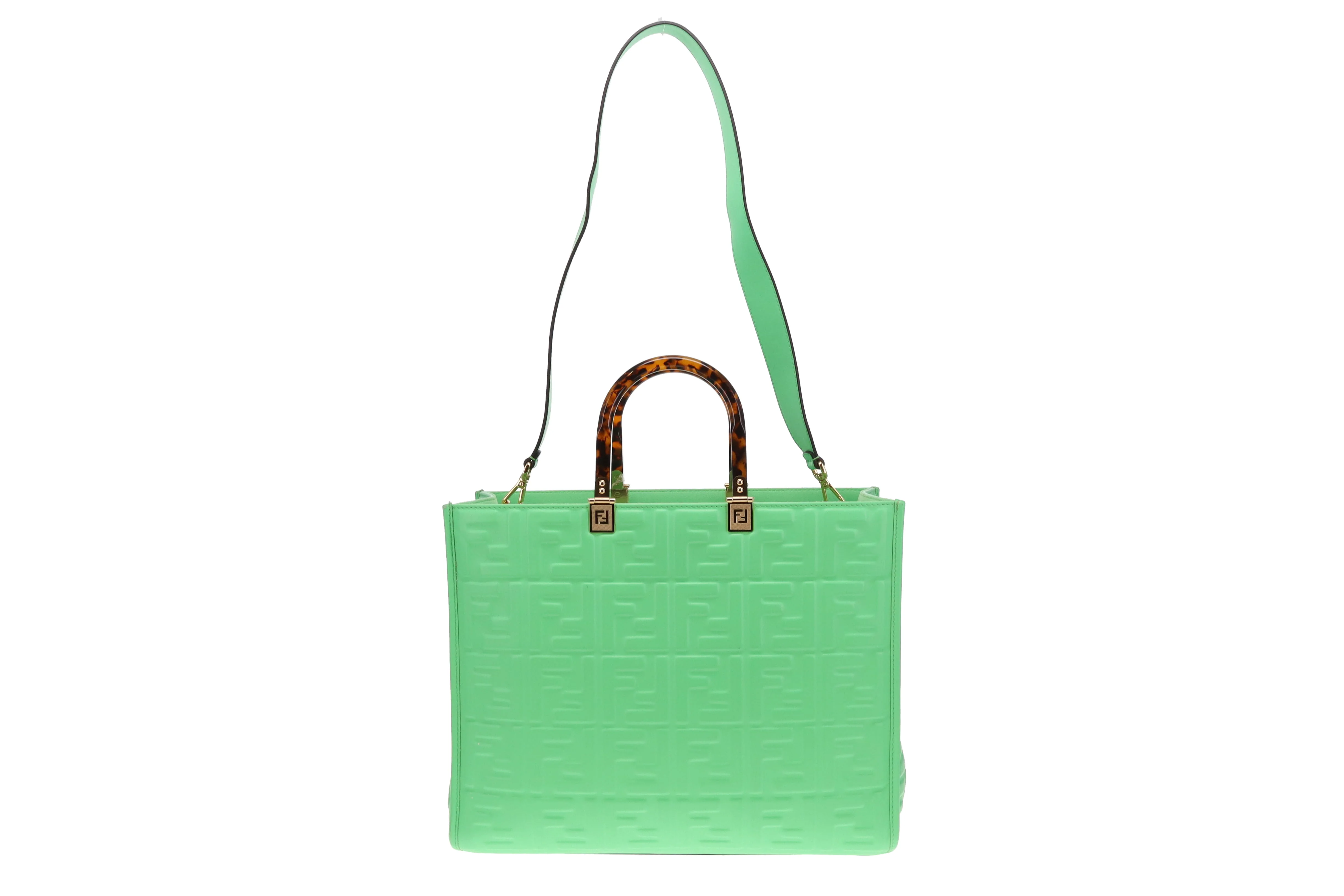 Fendi Edamame Green FF Leather Sunshine Tote - Image 3