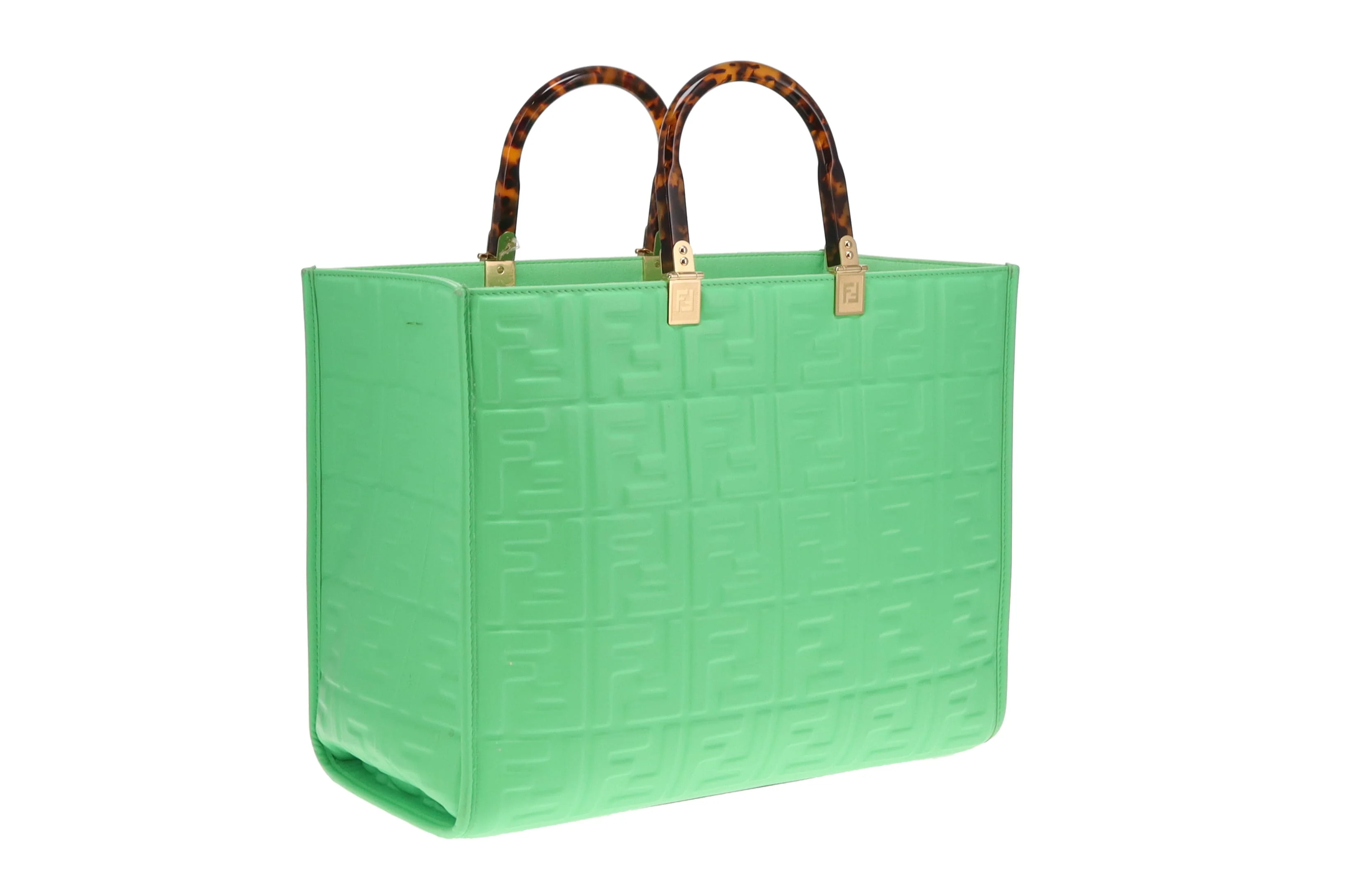 Fendi Edamame Green FF Leather Sunshine Tote - Image 4