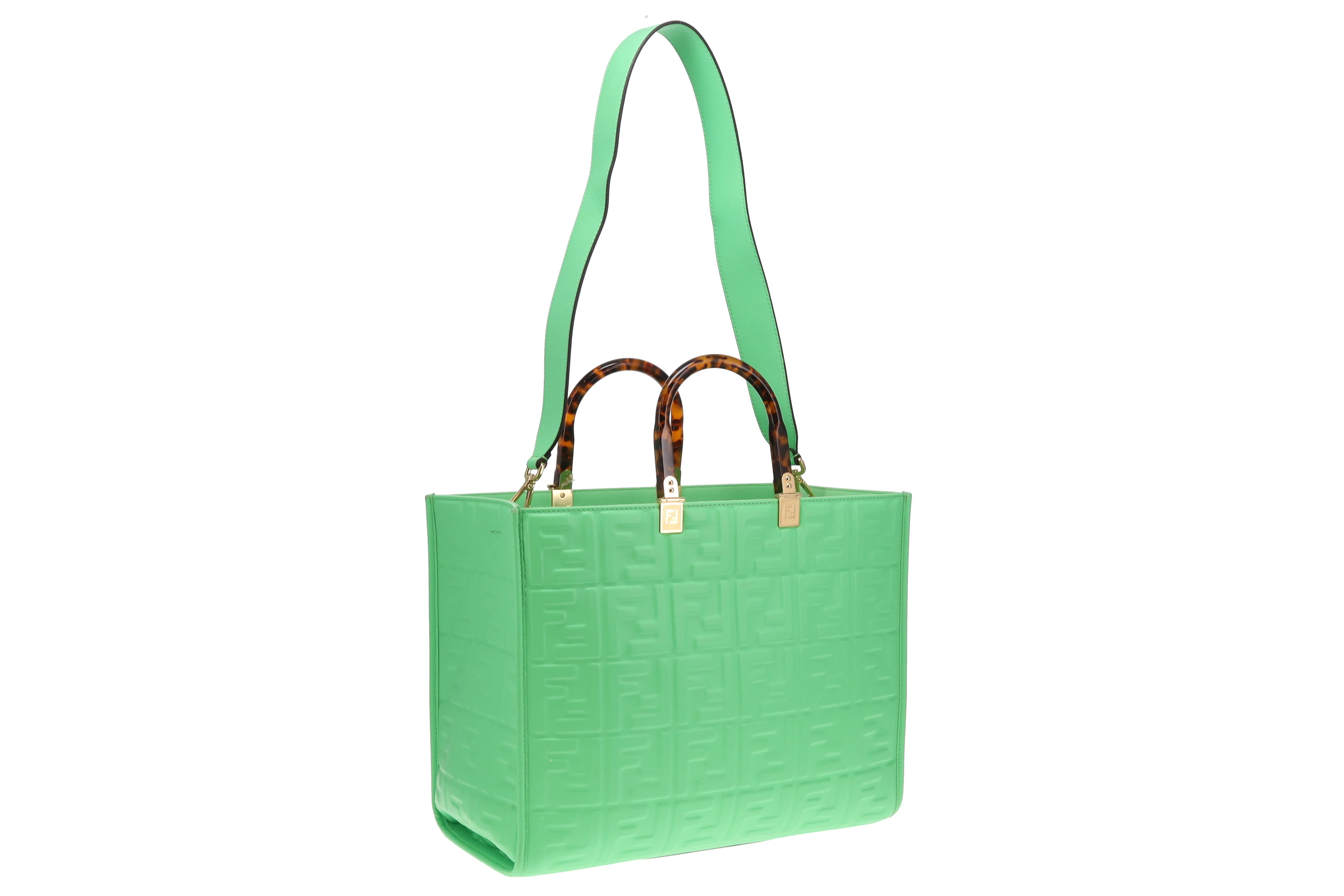 Fendi Edamame Green FF Leather Sunshine Tote - Image 5