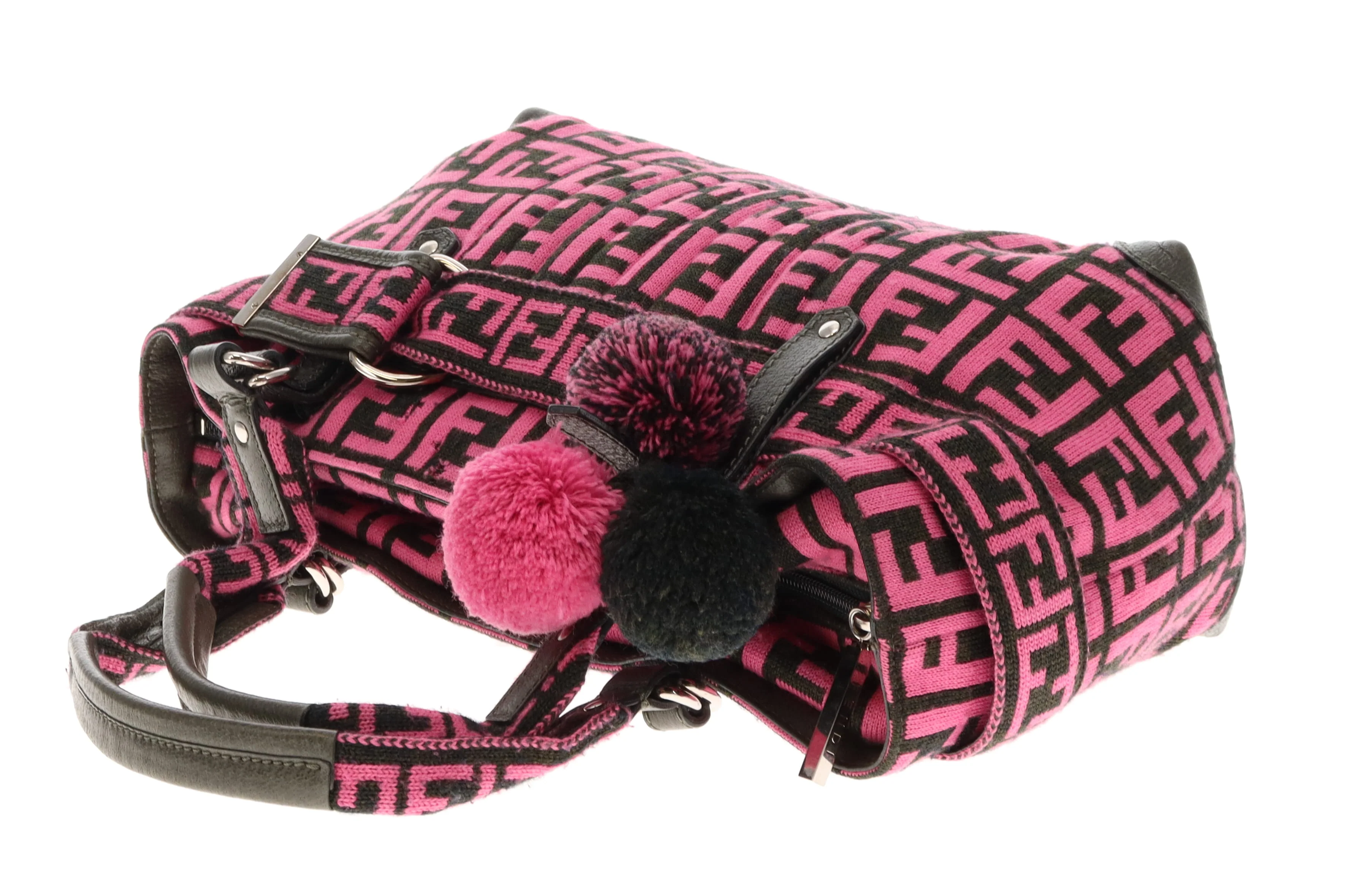 Fendi Pink/Zucca Wool Pom Pom Handbag - Image 10