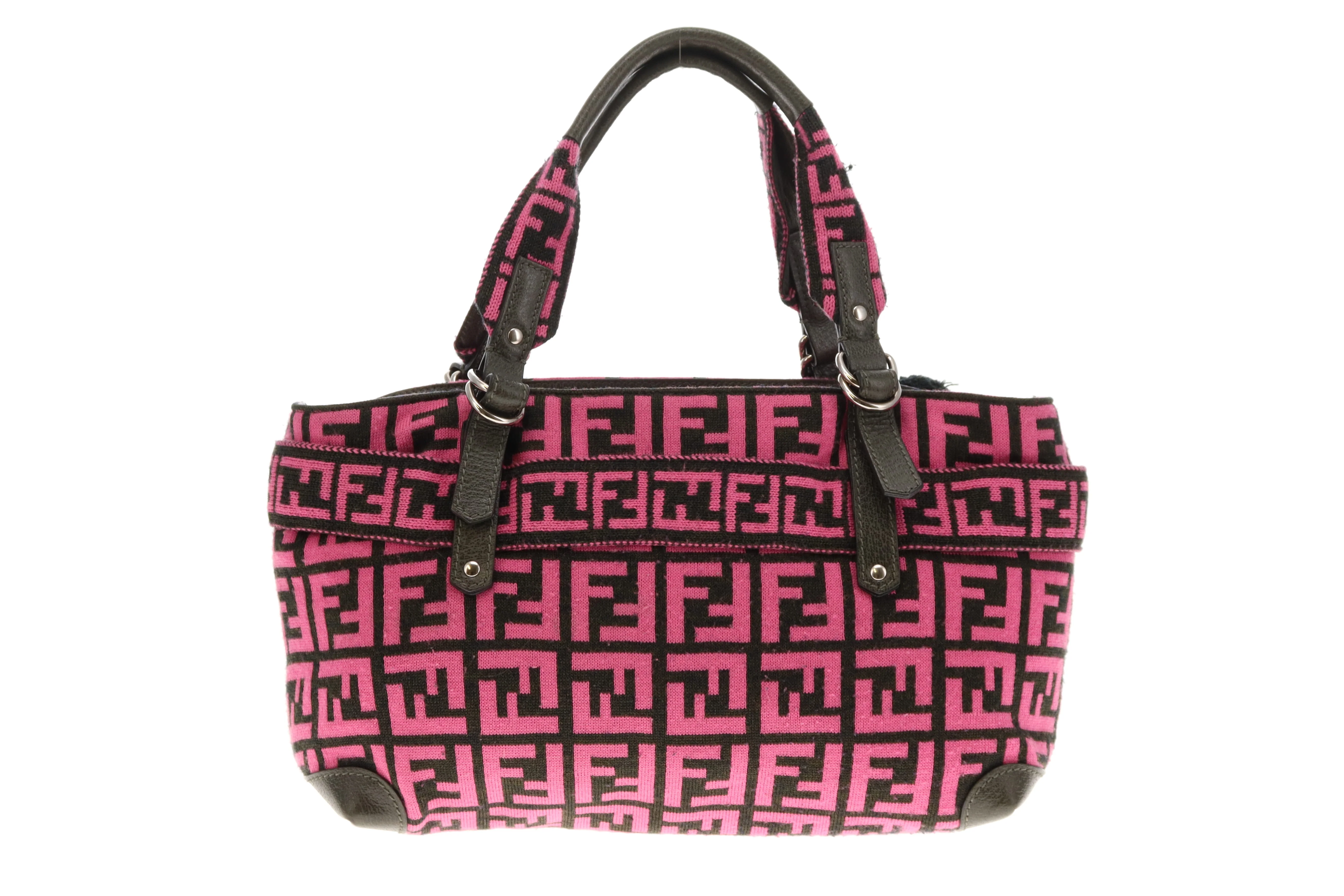Fendi Pink/Zucca Wool Pom Pom Handbag - Image 5