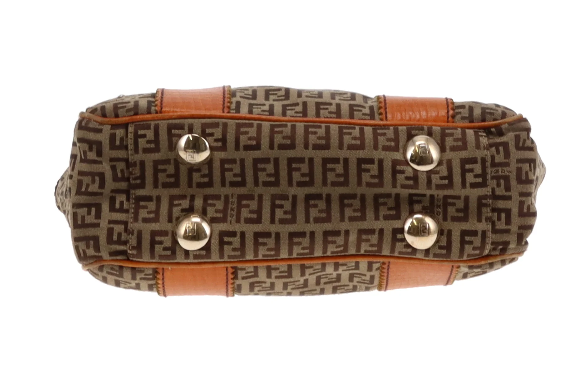 Fendi Zucchino and Orange Leather Trim Open Tote Bag - Image 10