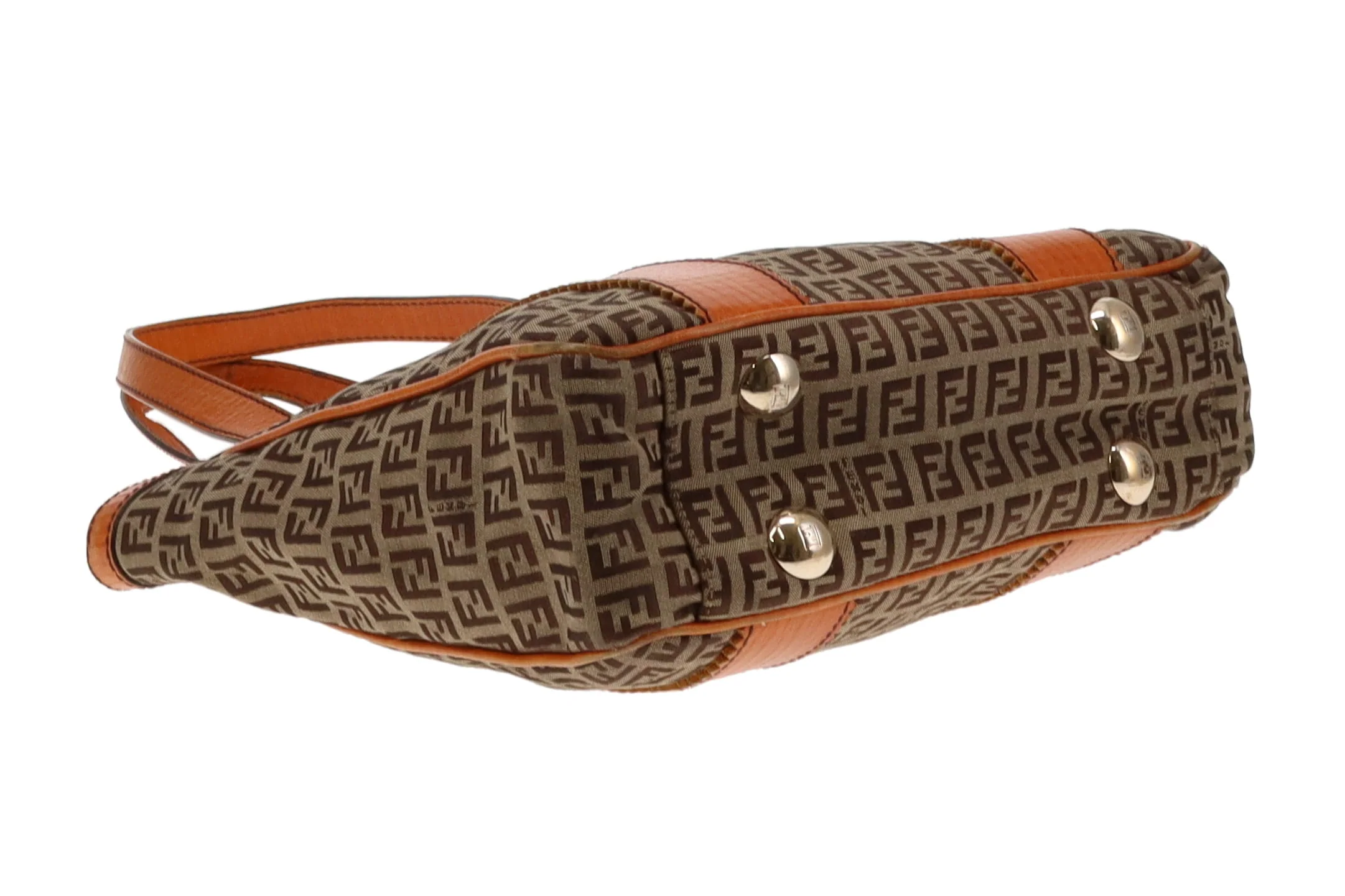 Fendi Zucchino and Orange Leather Trim Open Tote Bag - Image 11