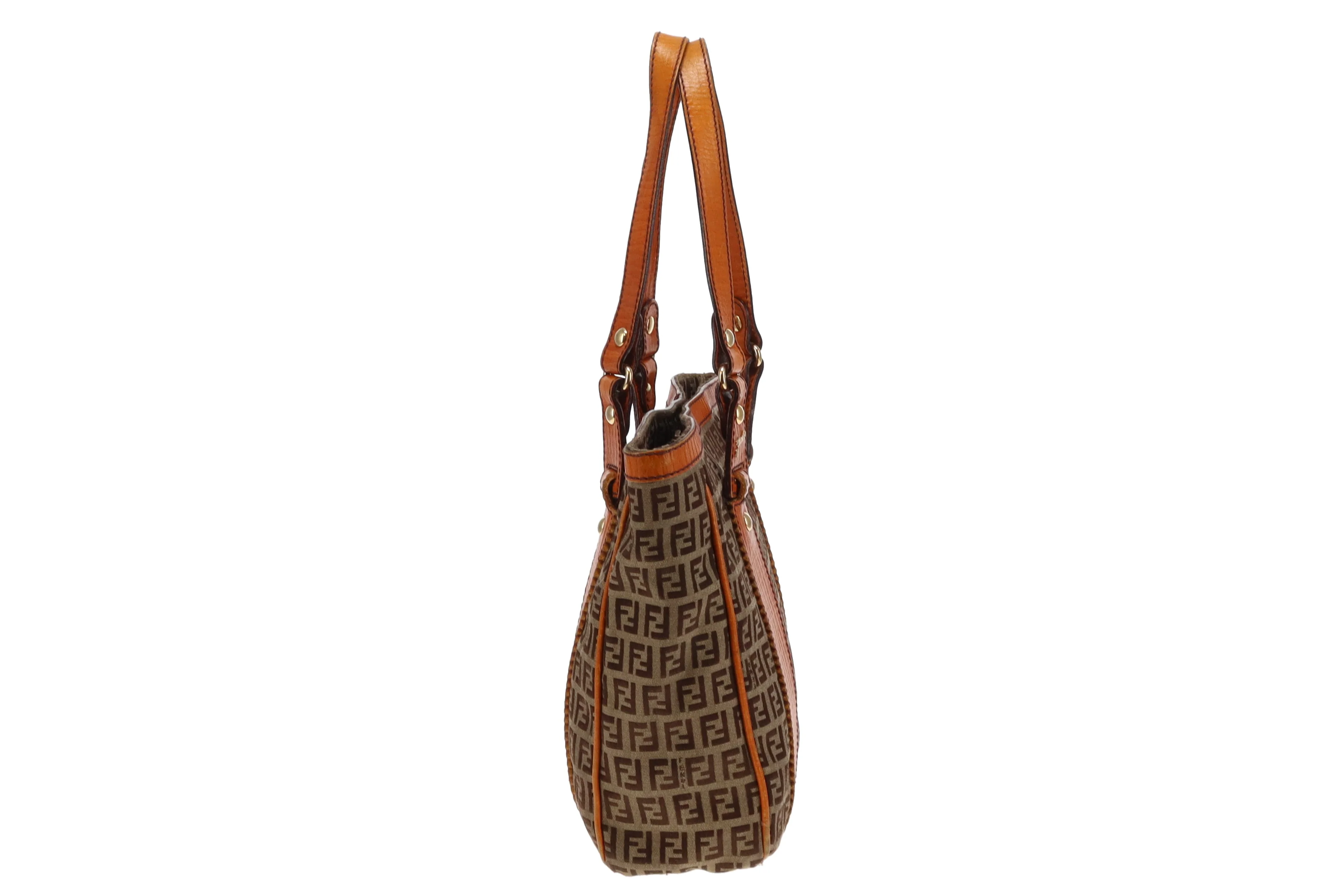 Fendi Zucchino and Orange Leather Trim Open Tote Bag - Image 4