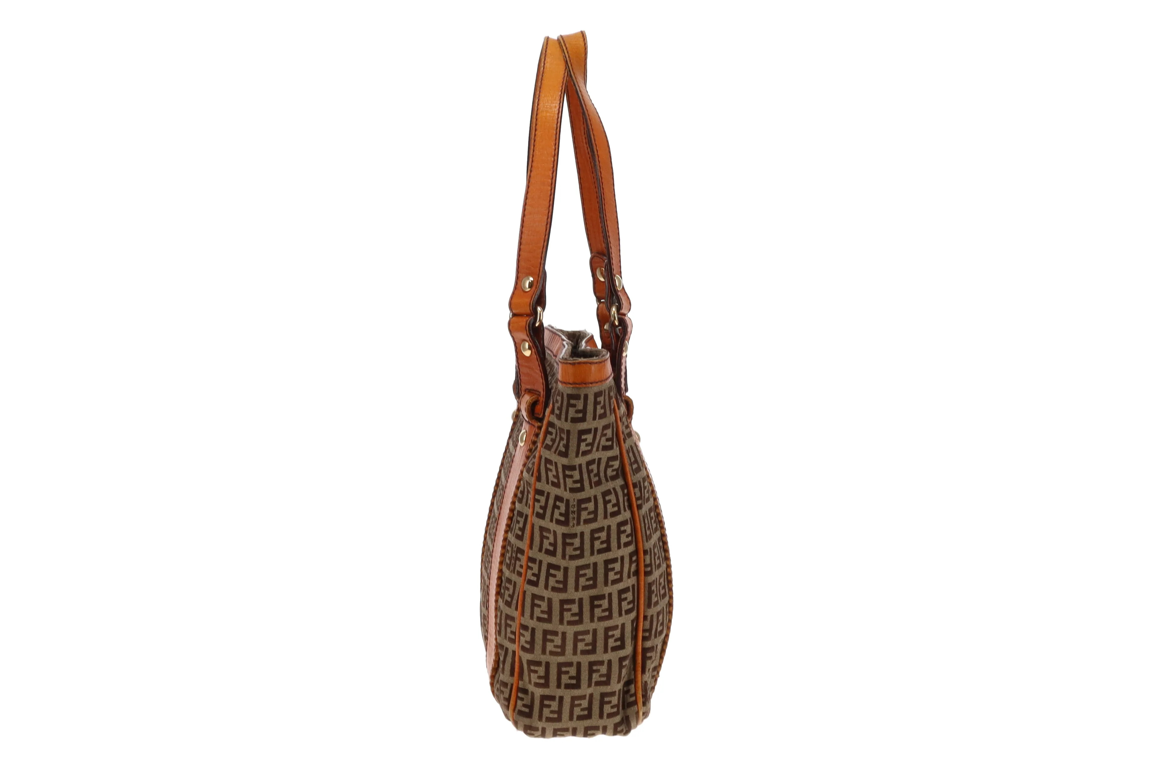 Fendi Zucchino and Orange Leather Trim Open Tote Bag - Image 6