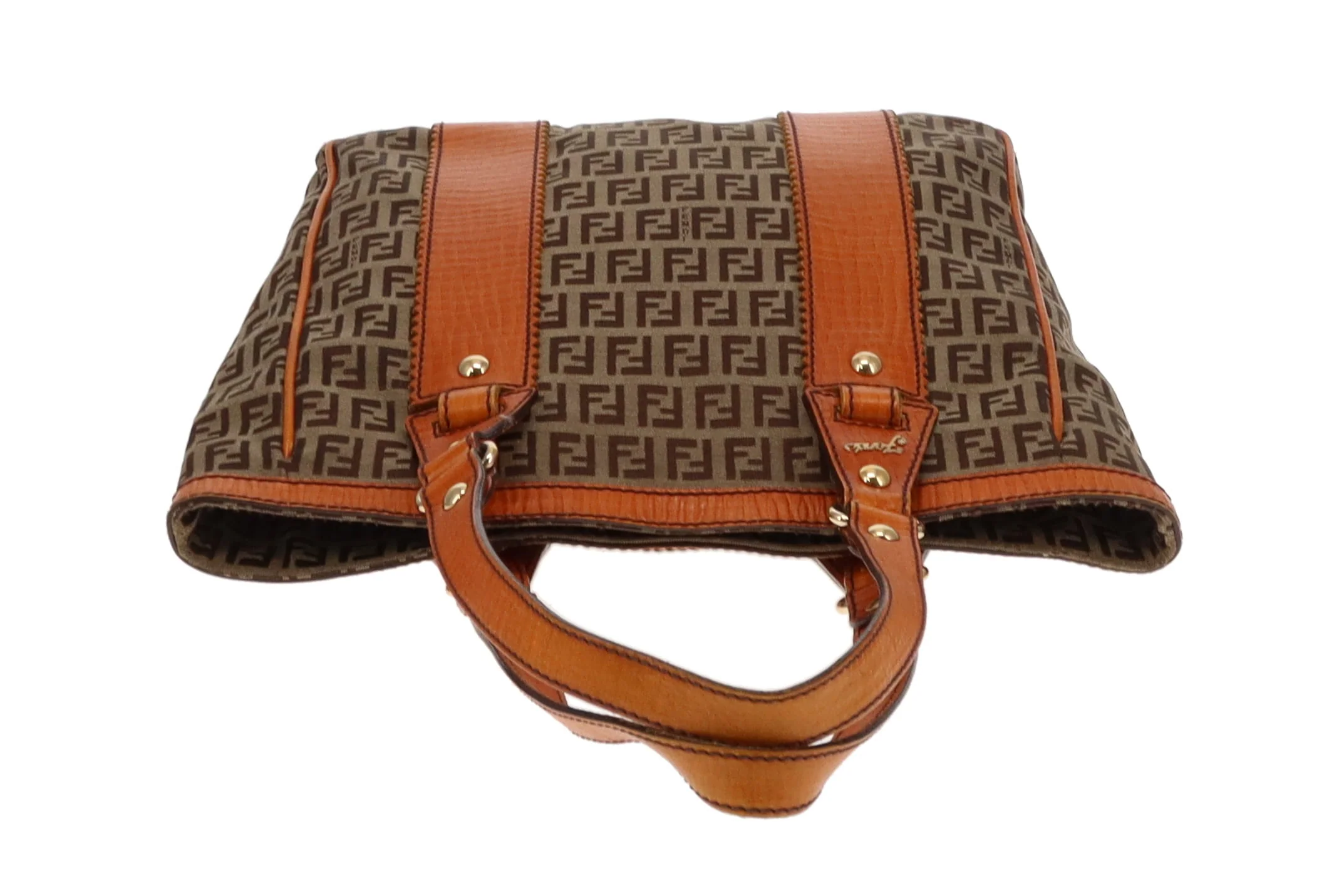 Fendi Zucchino and Orange Leather Trim Open Tote Bag - Image 7