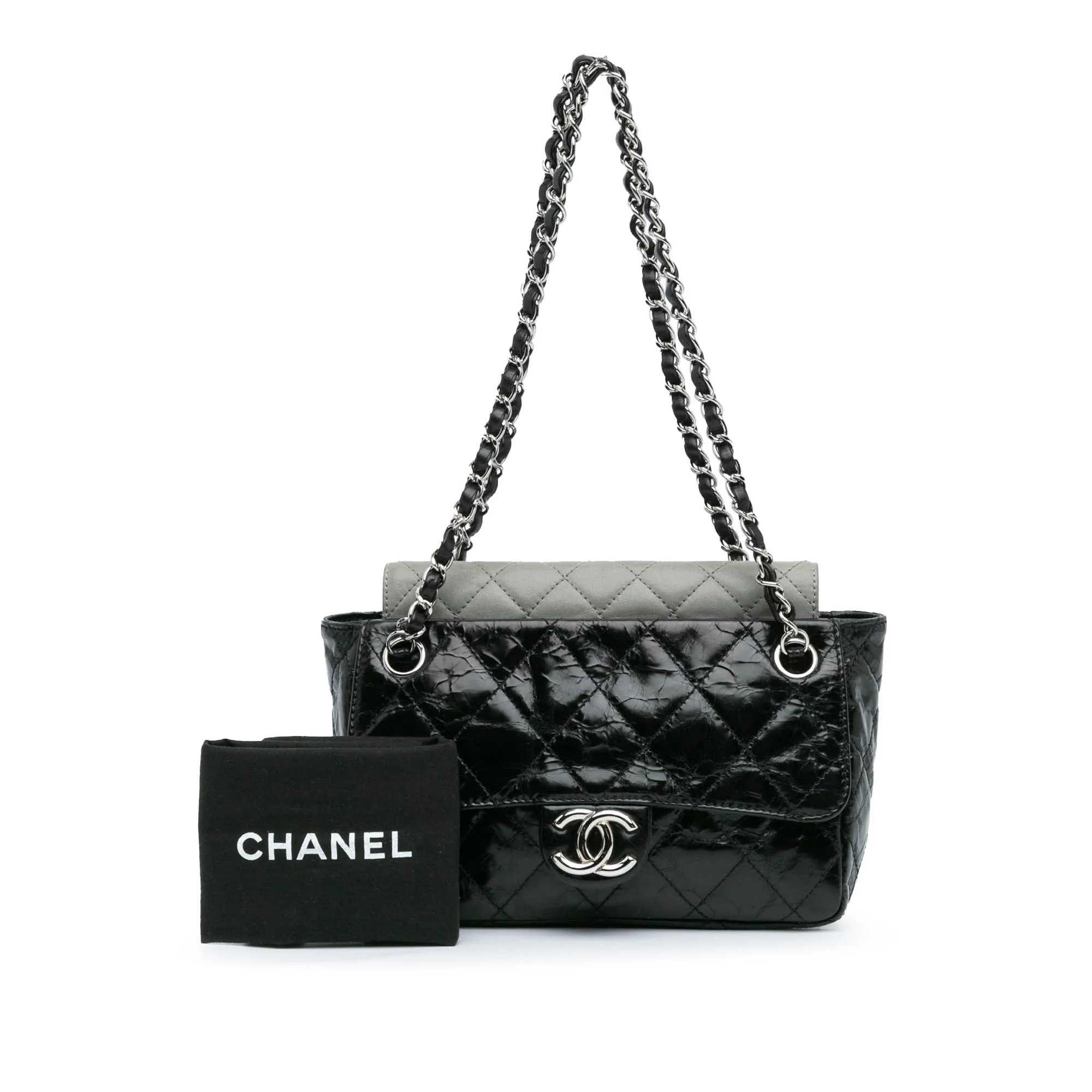 Chanel Black Glazed Calfskin & Grey Iridescent Portobello Flap SH 2008/09 - Image 10