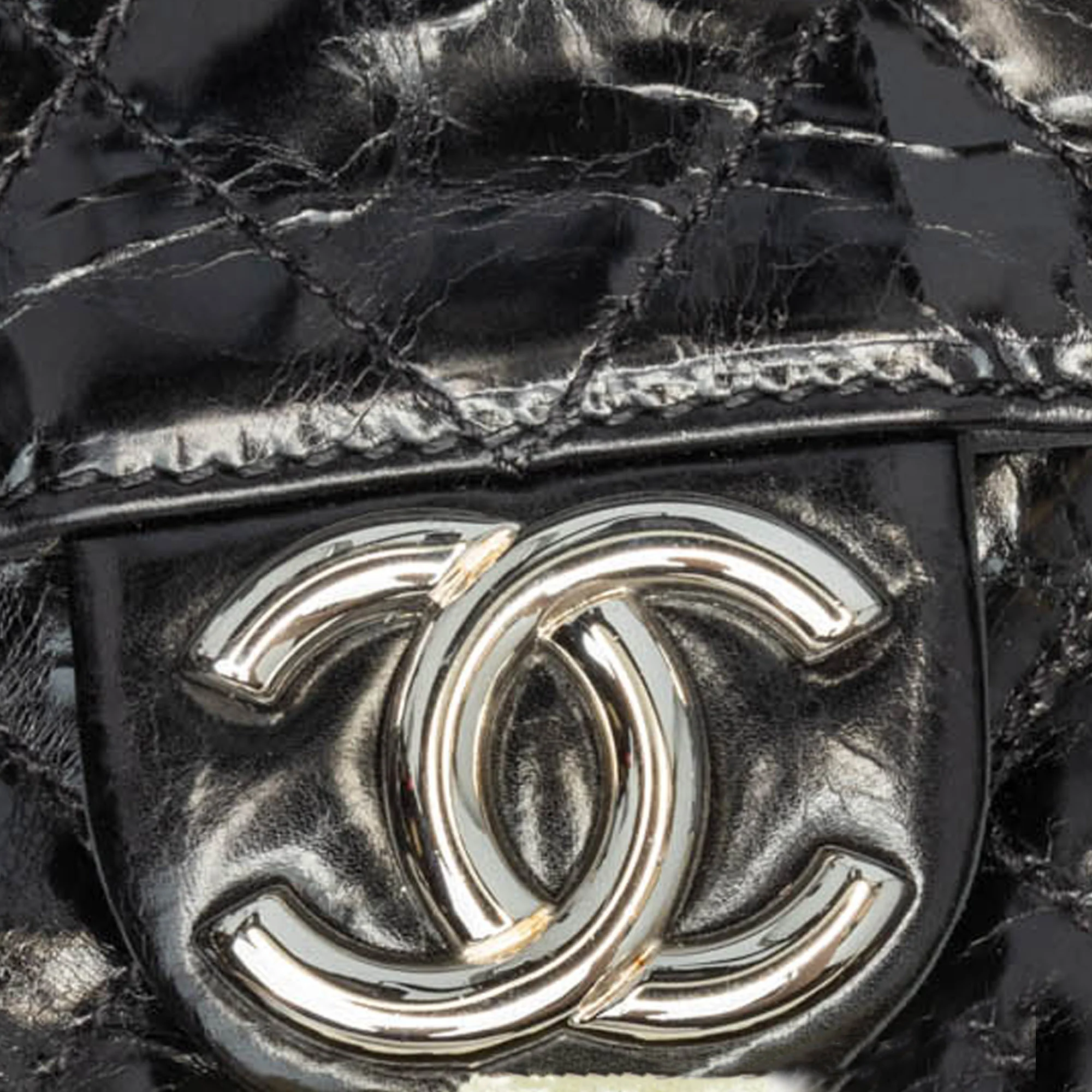 Chanel Black Glazed Calfskin & Grey Iridescent Portobello Flap SH 2008/09 - Image 7