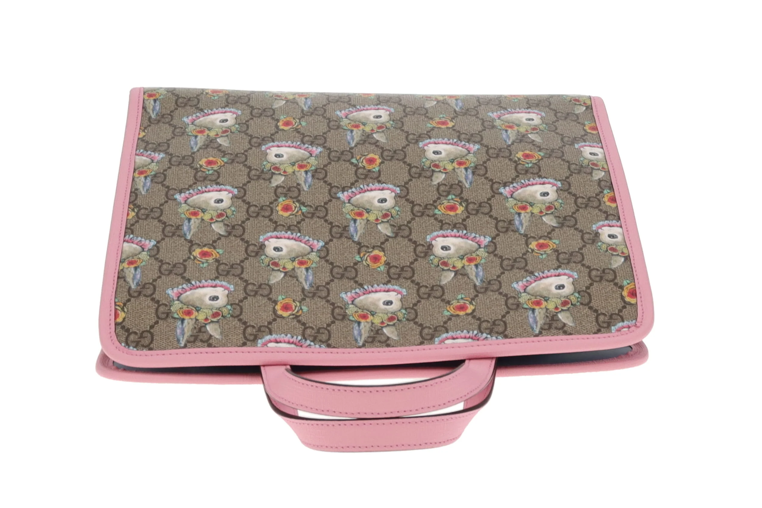 Gucci Children's Rabbit Print GG Tote With Pink Trims - Image 8
