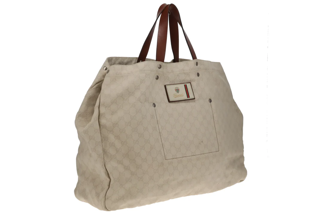 Gucci Emblem XL Shopper Tote In White GG Canvas - Image 3