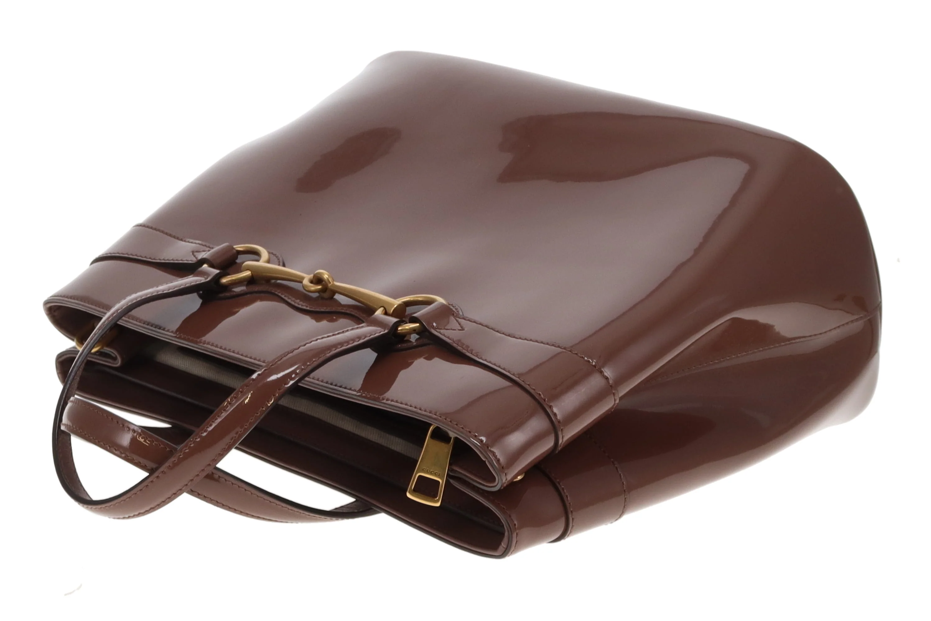 Gucci Horsebit Tote with Strap Mocha Patent Leather GHW - Image 12